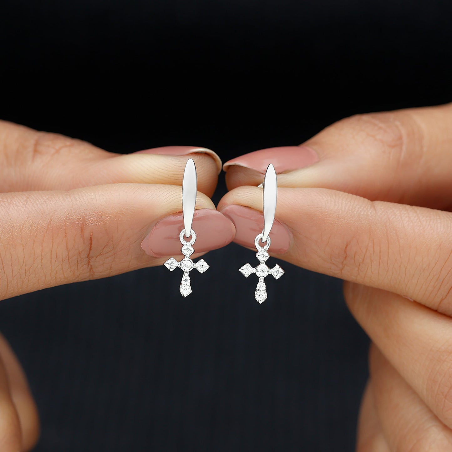Lab Grown Diamond Cross Drop Earrings With Screw Back