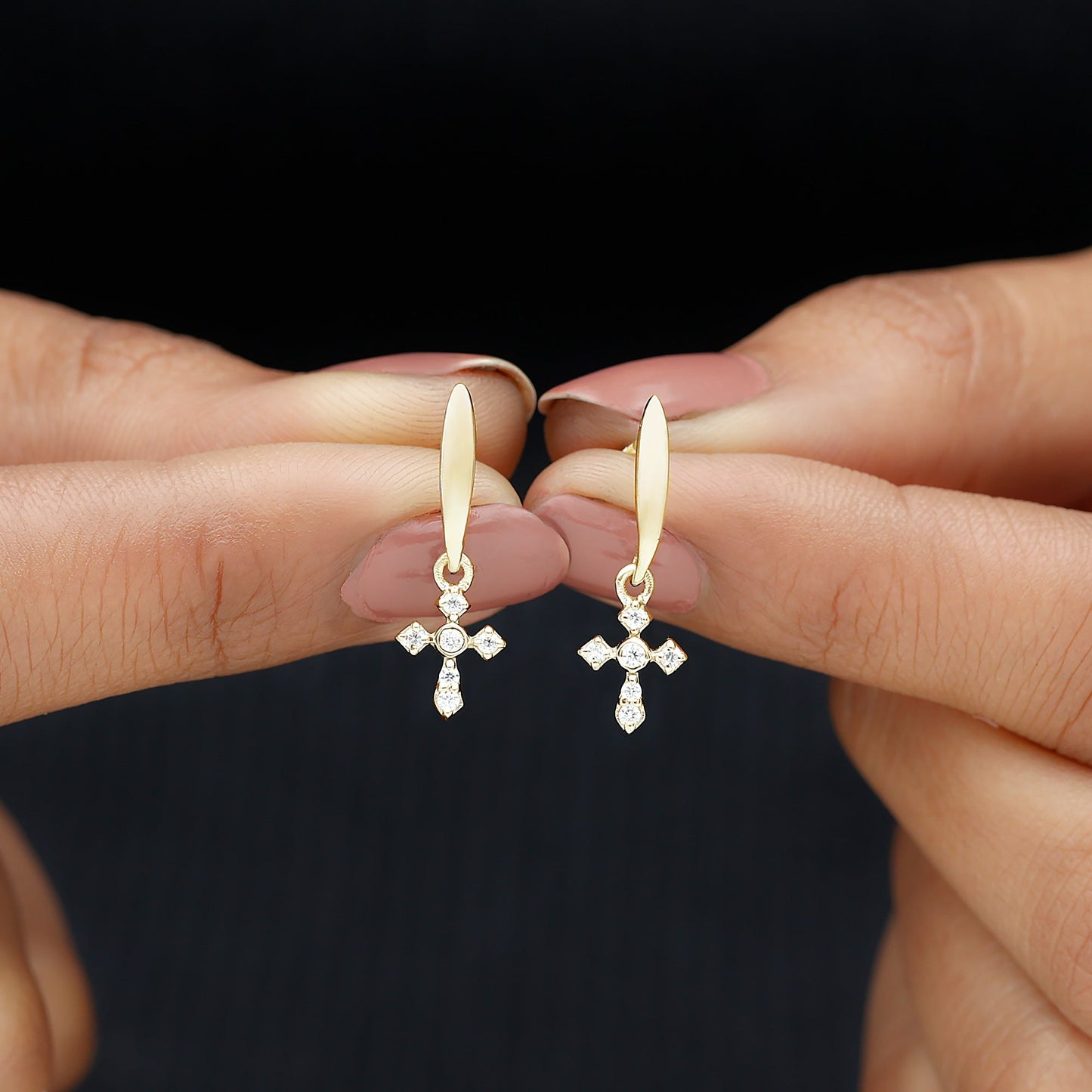 Lab Grown Diamond Cross Drop Earrings With Screw Back