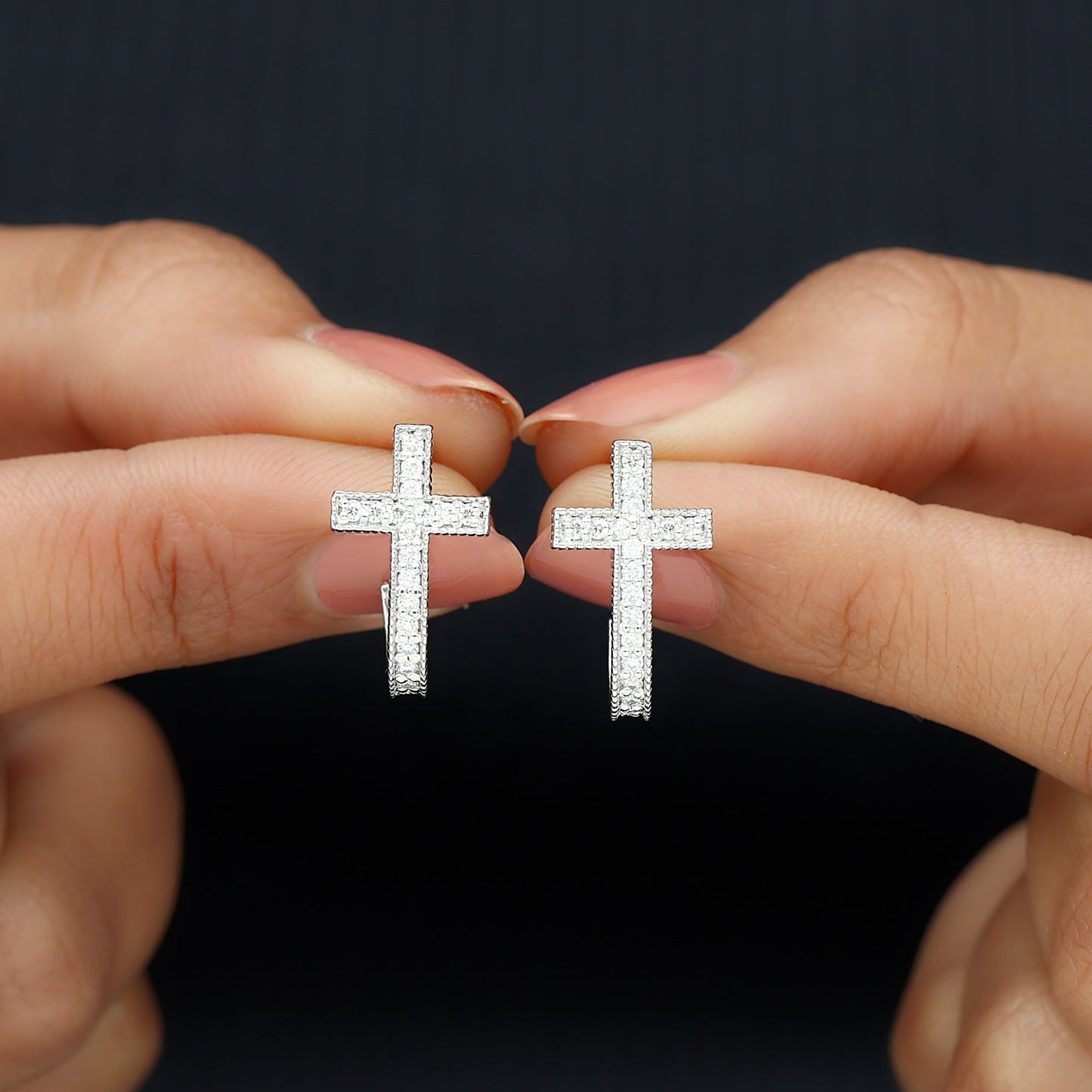 Lab Grown Diamond Religious Cross Earrings with Screw back