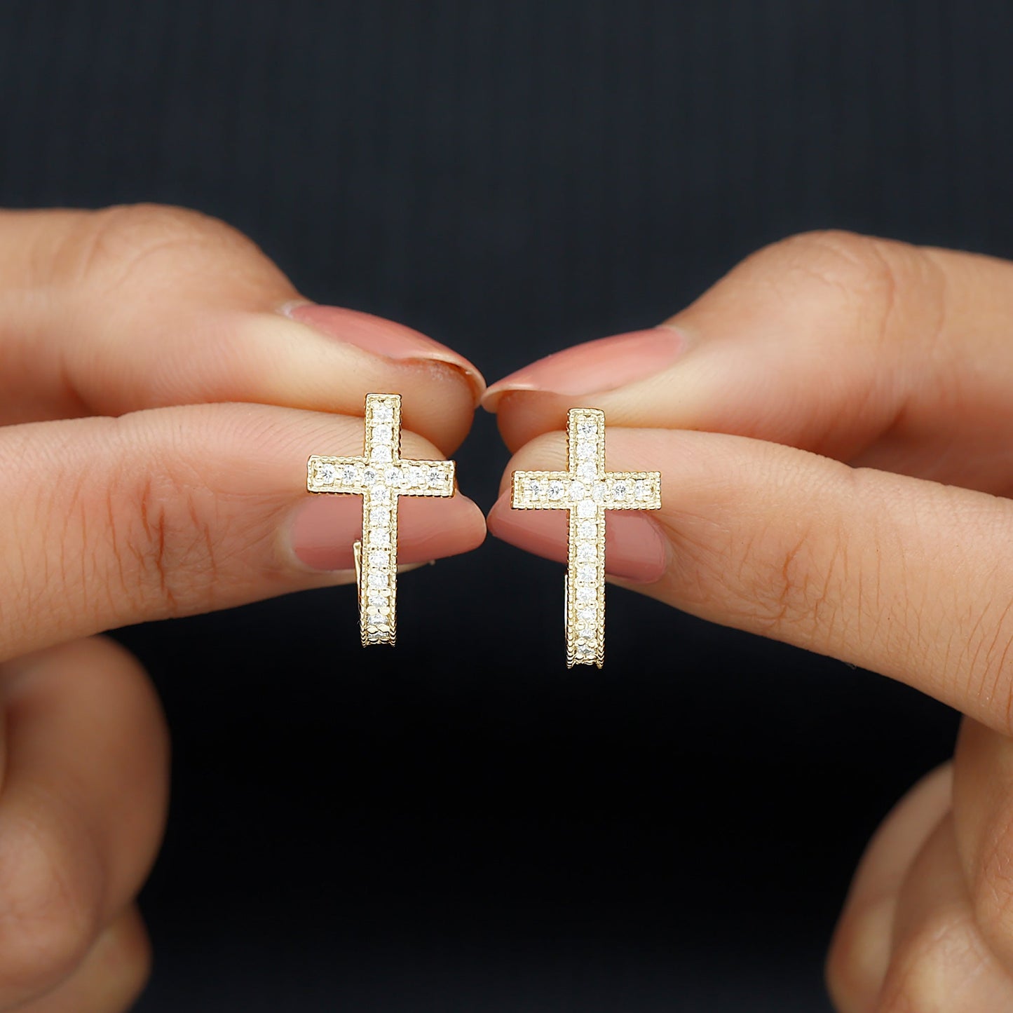 Lab Grown Diamond Religious Cross Earrings with Screw back