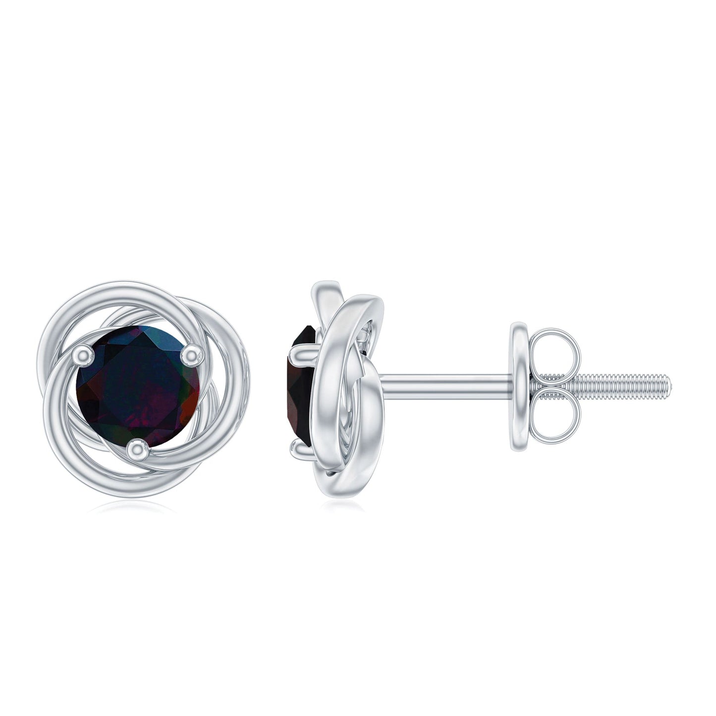 5MM Natural Black Opal Solitaire Swirl Stud Earrings
