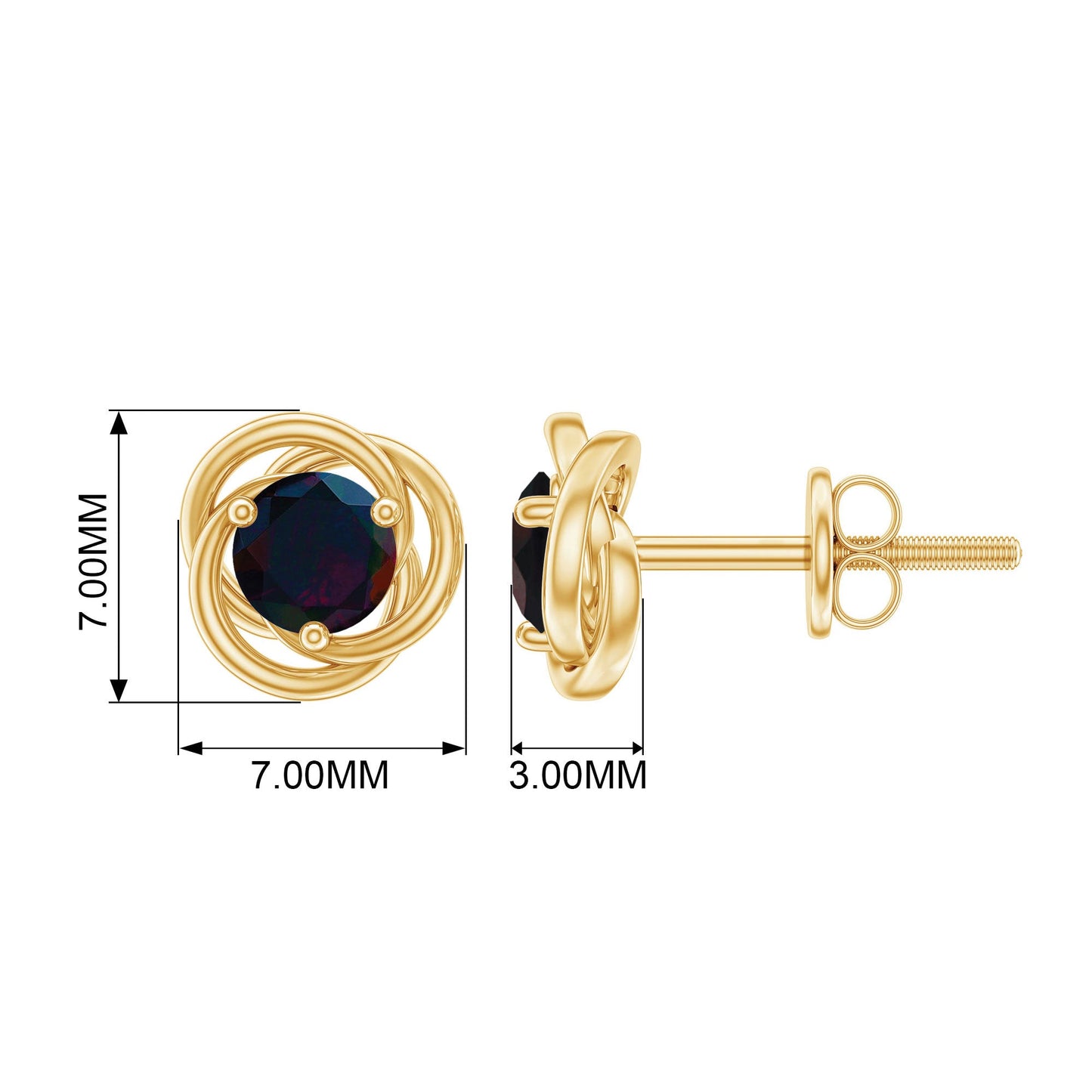 5MM Natural Black Opal Solitaire Swirl Stud Earrings