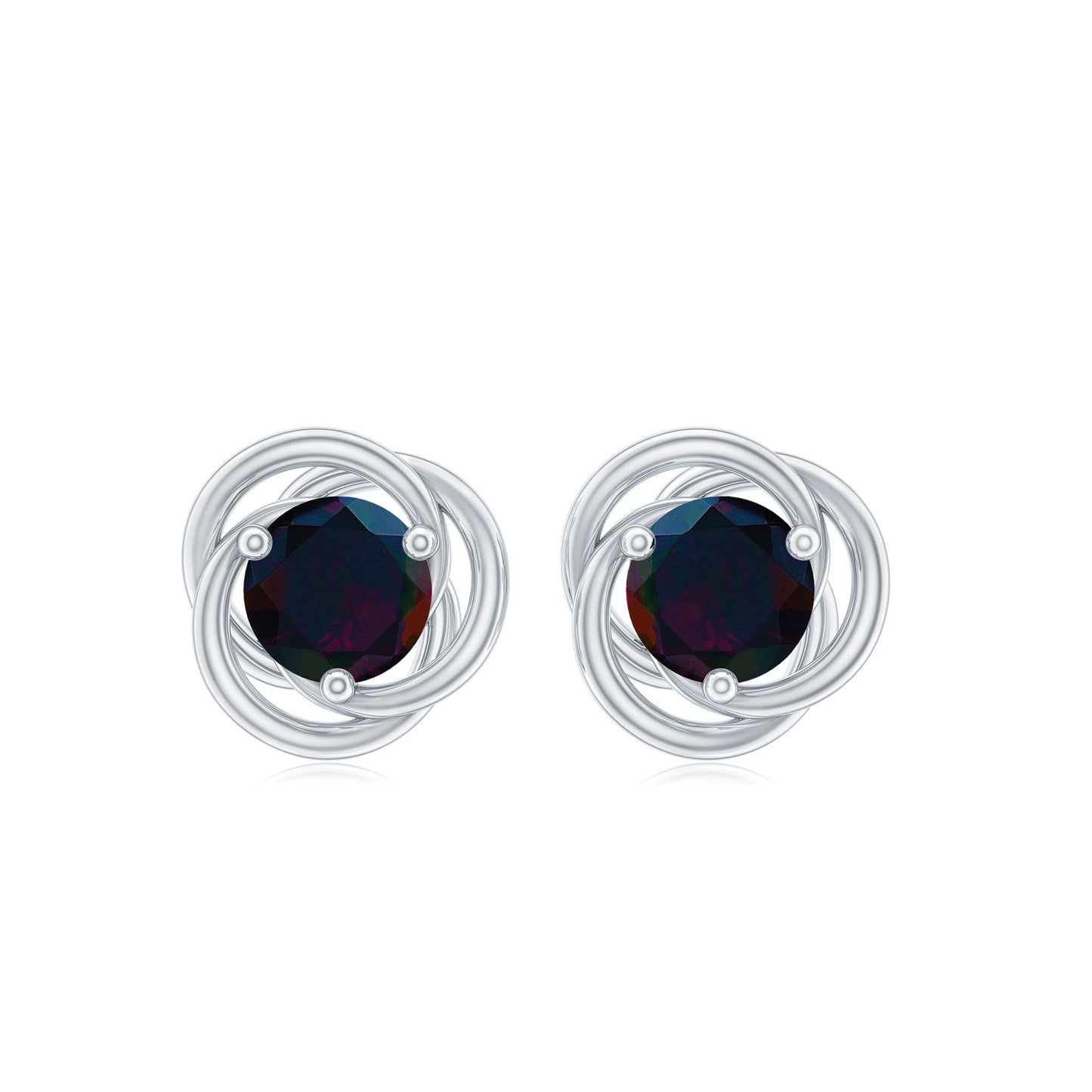 5MM Natural Black Opal Solitaire Swirl Stud Earrings