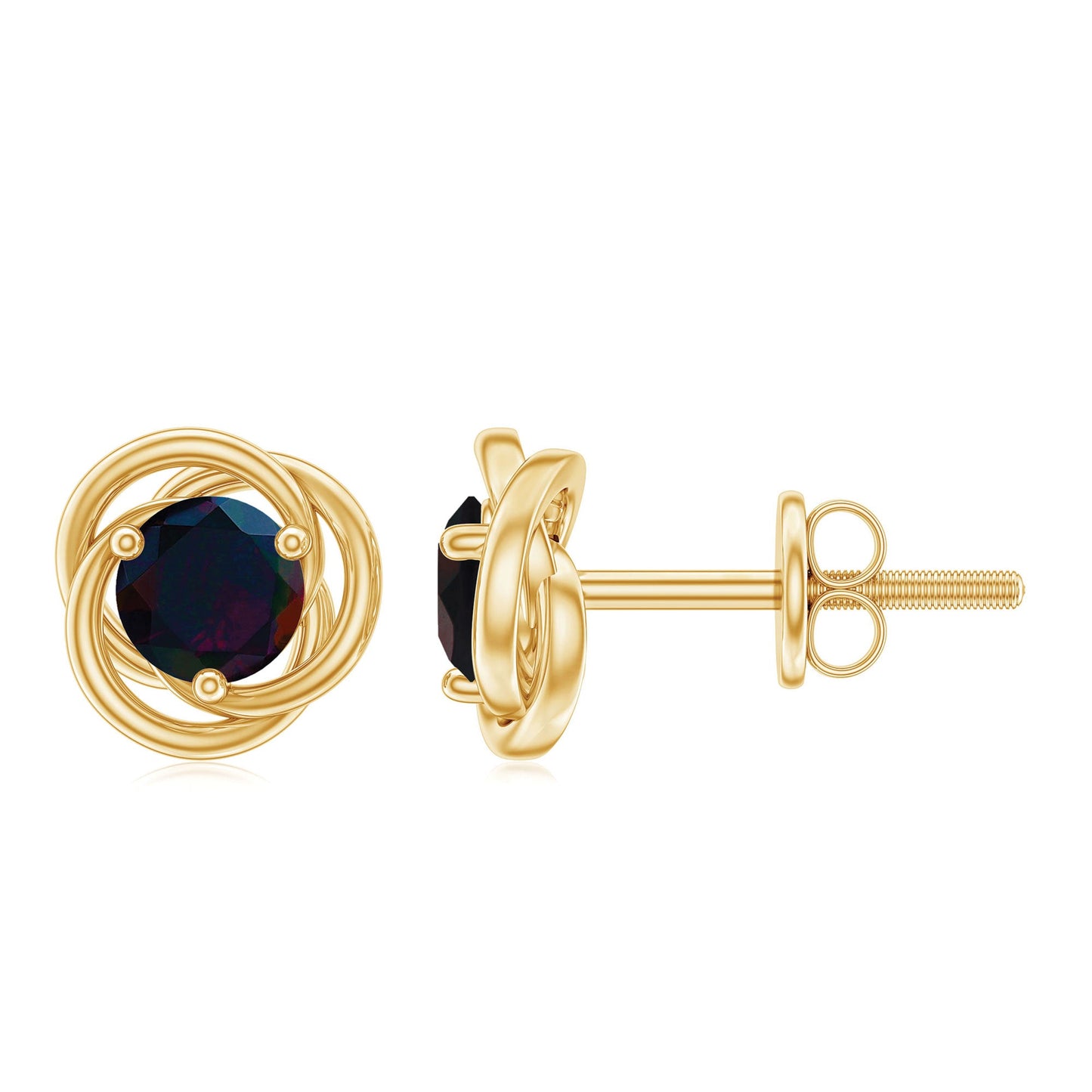 5MM Natural Black Opal Solitaire Swirl Stud Earrings