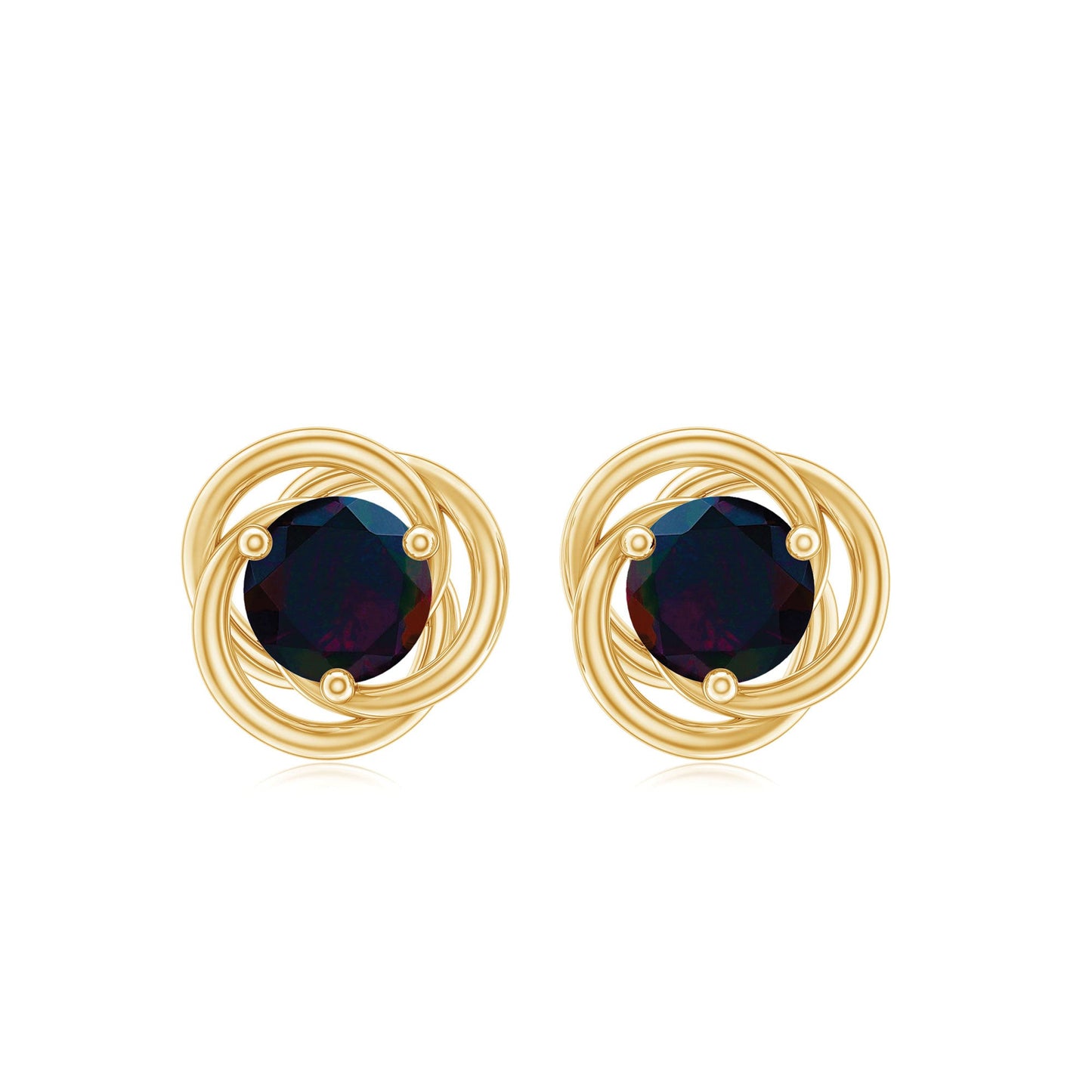 5MM Natural Black Opal Solitaire Swirl Stud Earrings