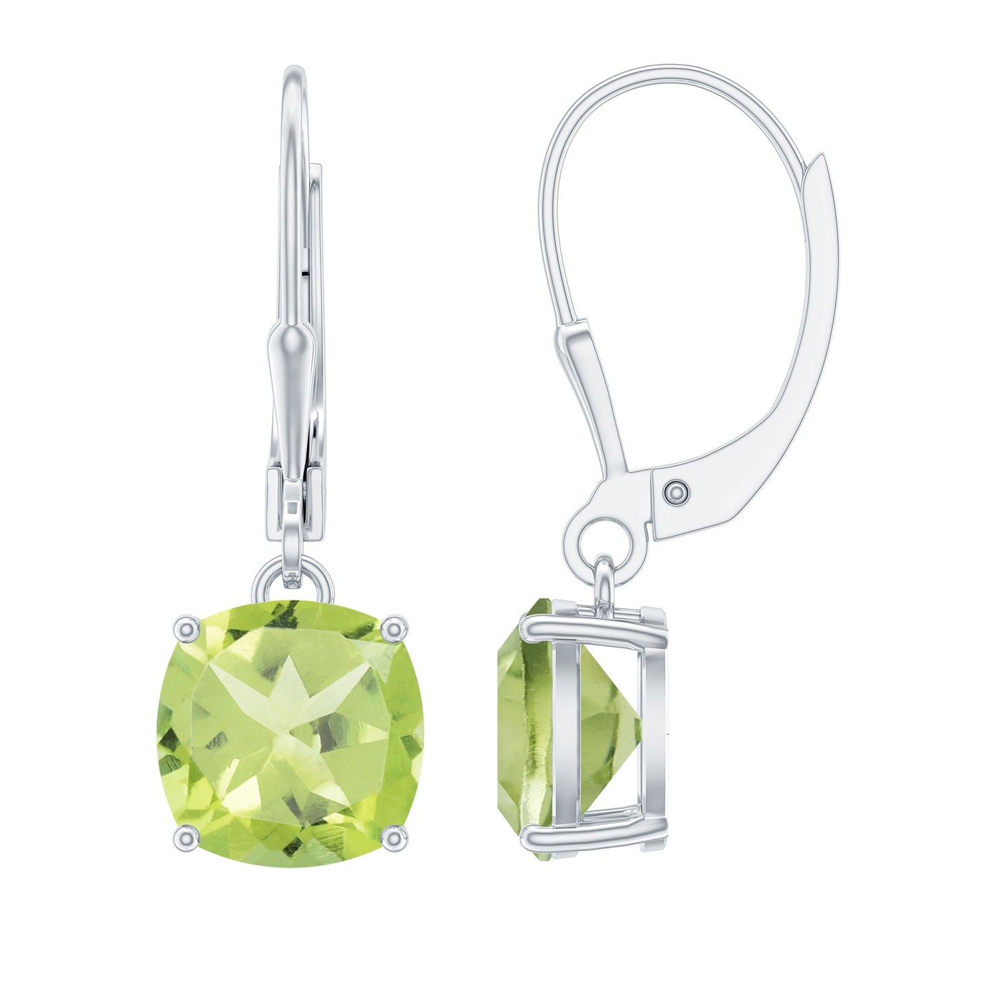 4 Carat Cushion Cut Peridot Solitaire Drop Earrings with Leverback