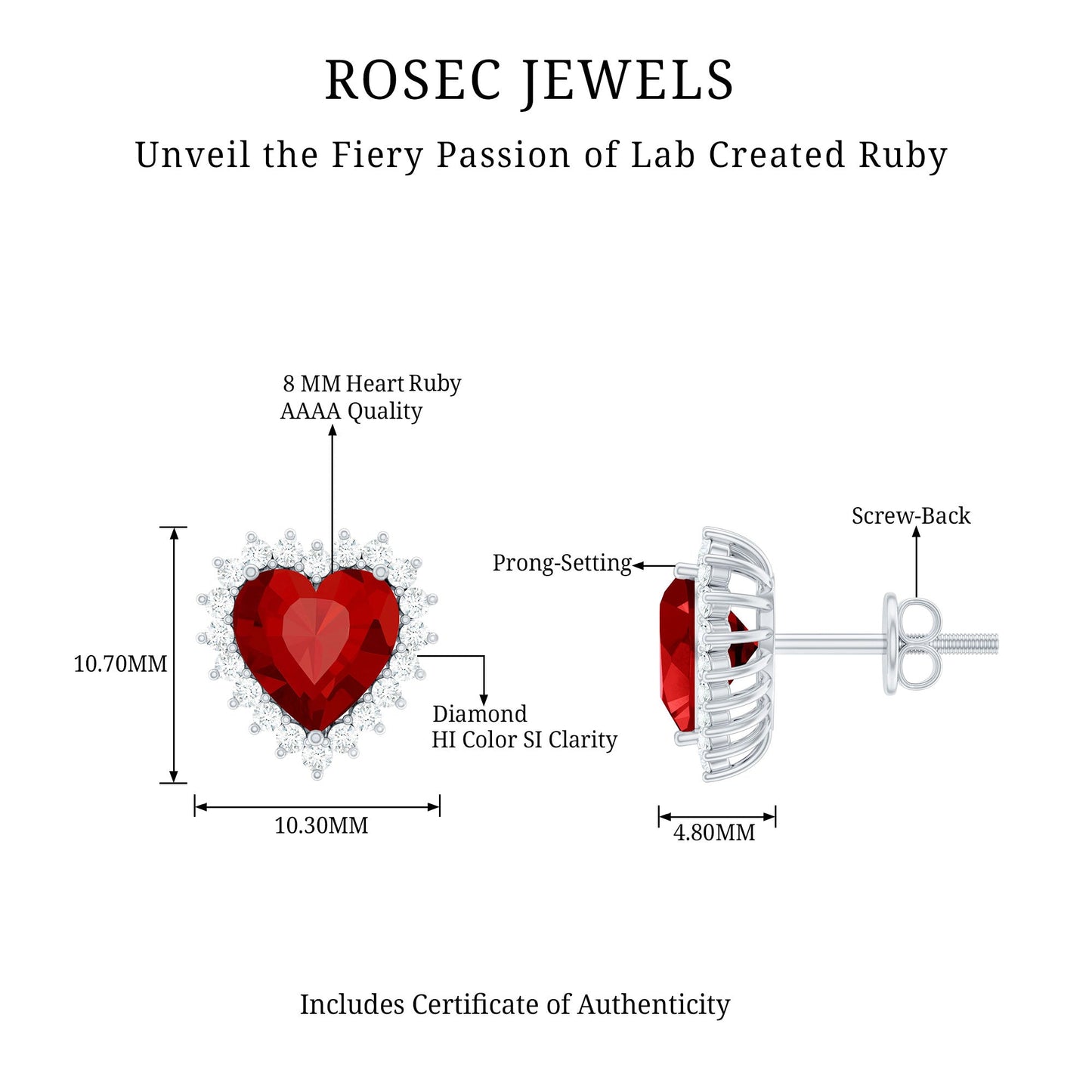 Lab Created Ruby Heart Studs with Diamond Halo
