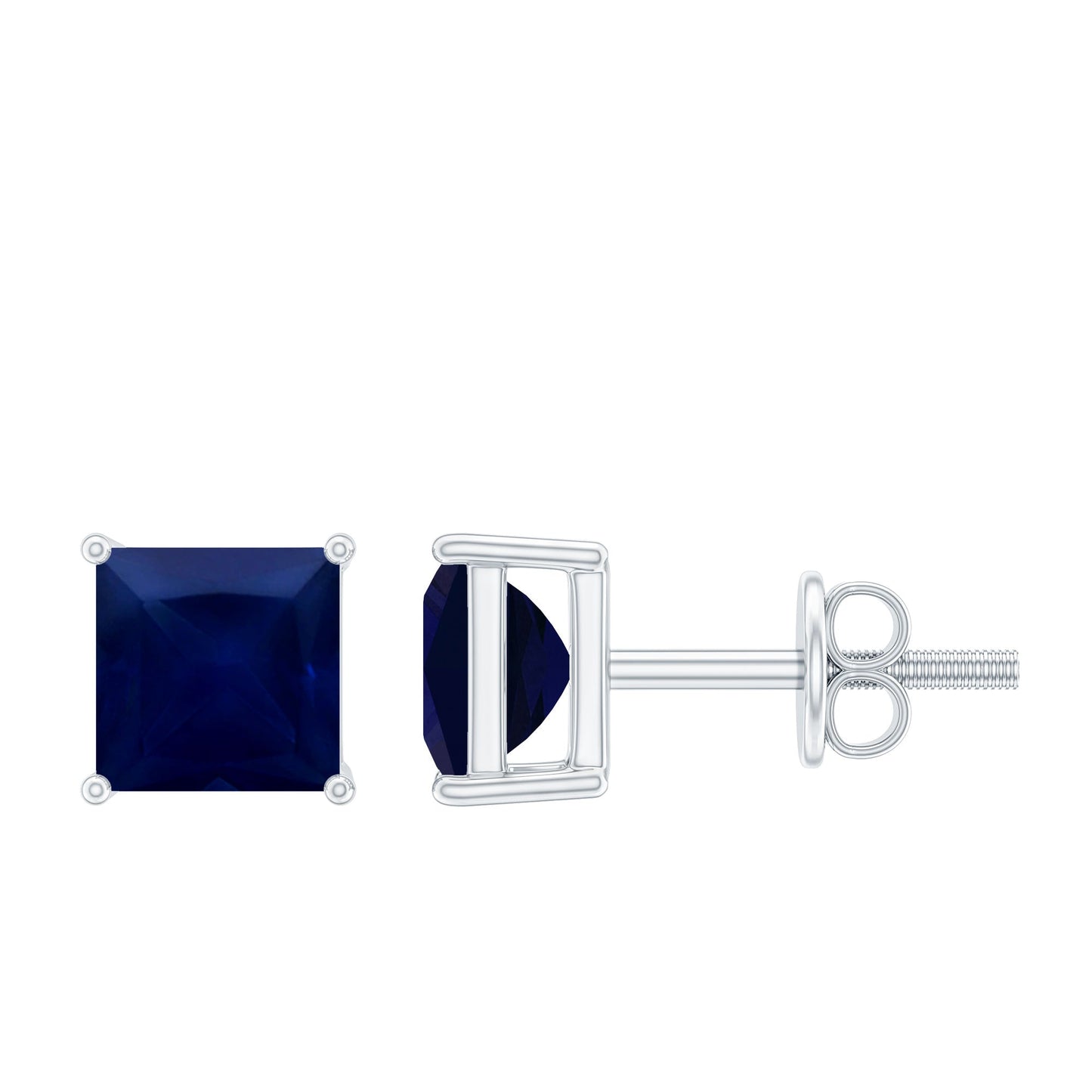 1 Carat Solitaire Blue Sapphire Princess Cut Stud Earrings