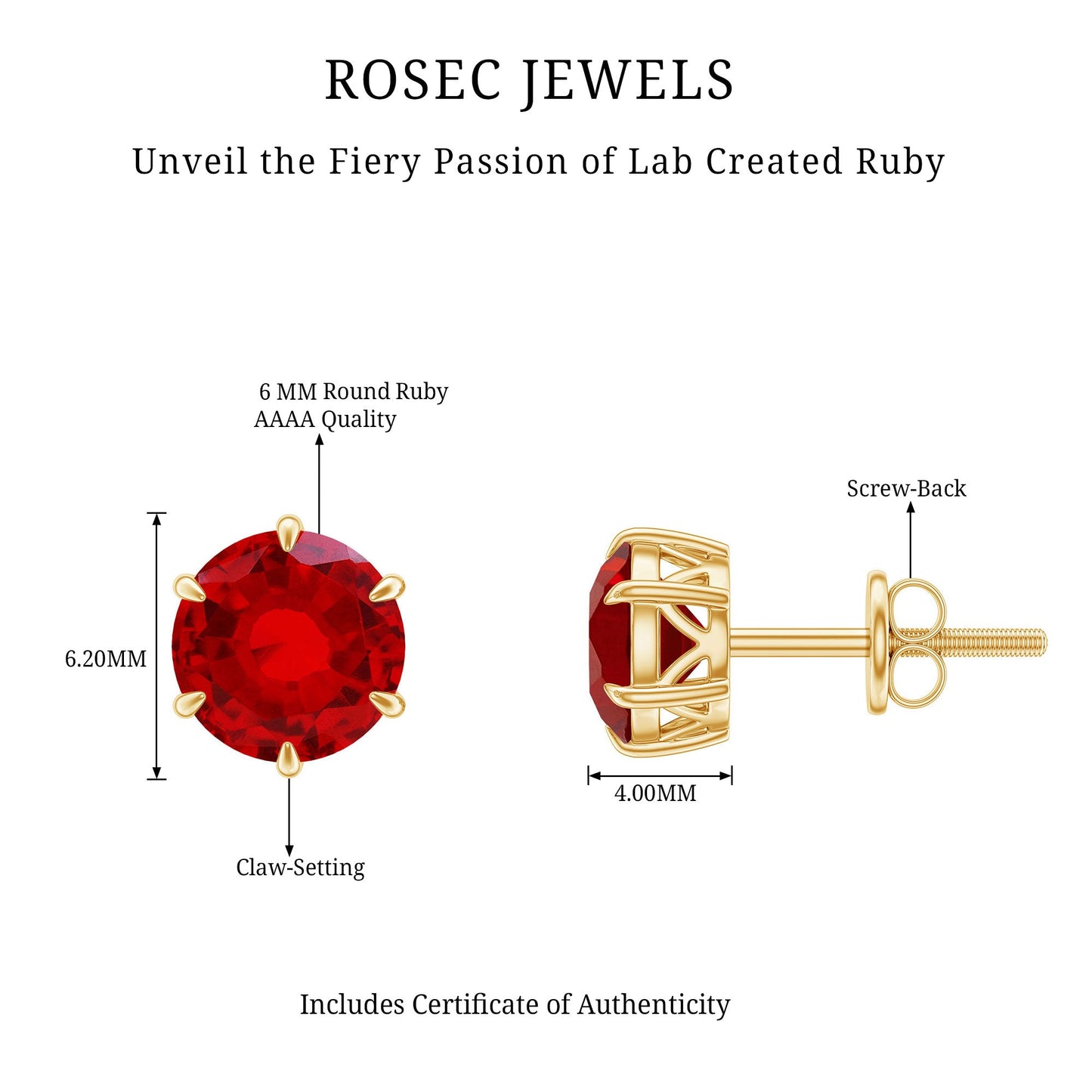 2.7 Carat Round Cut Solitaire Lab Created Ruby Stud Earrings