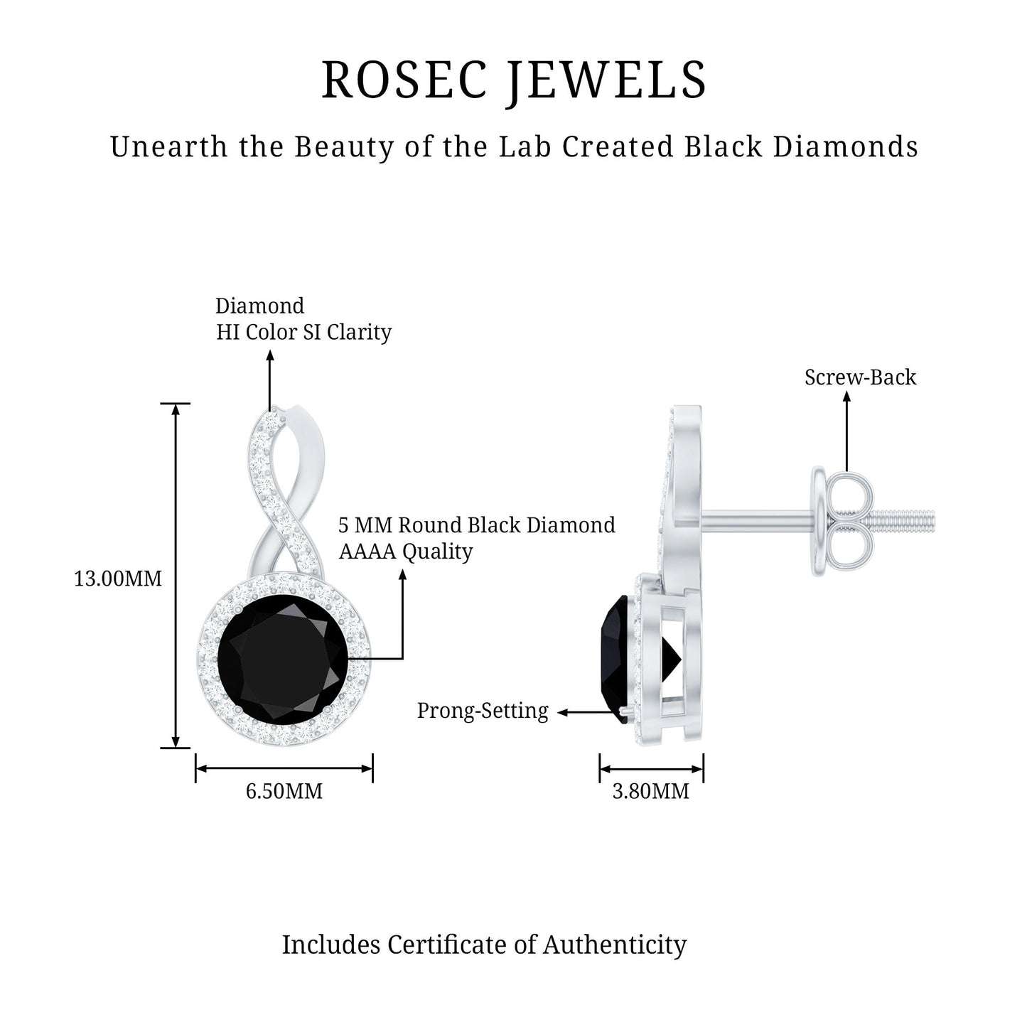 2 Carat Lab Grown Black and White Diamond Infinity Stud Earrings