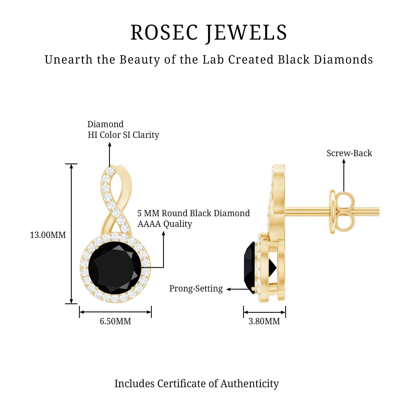 2 Carat Lab Grown Black and White Diamond Infinity Stud Earrings