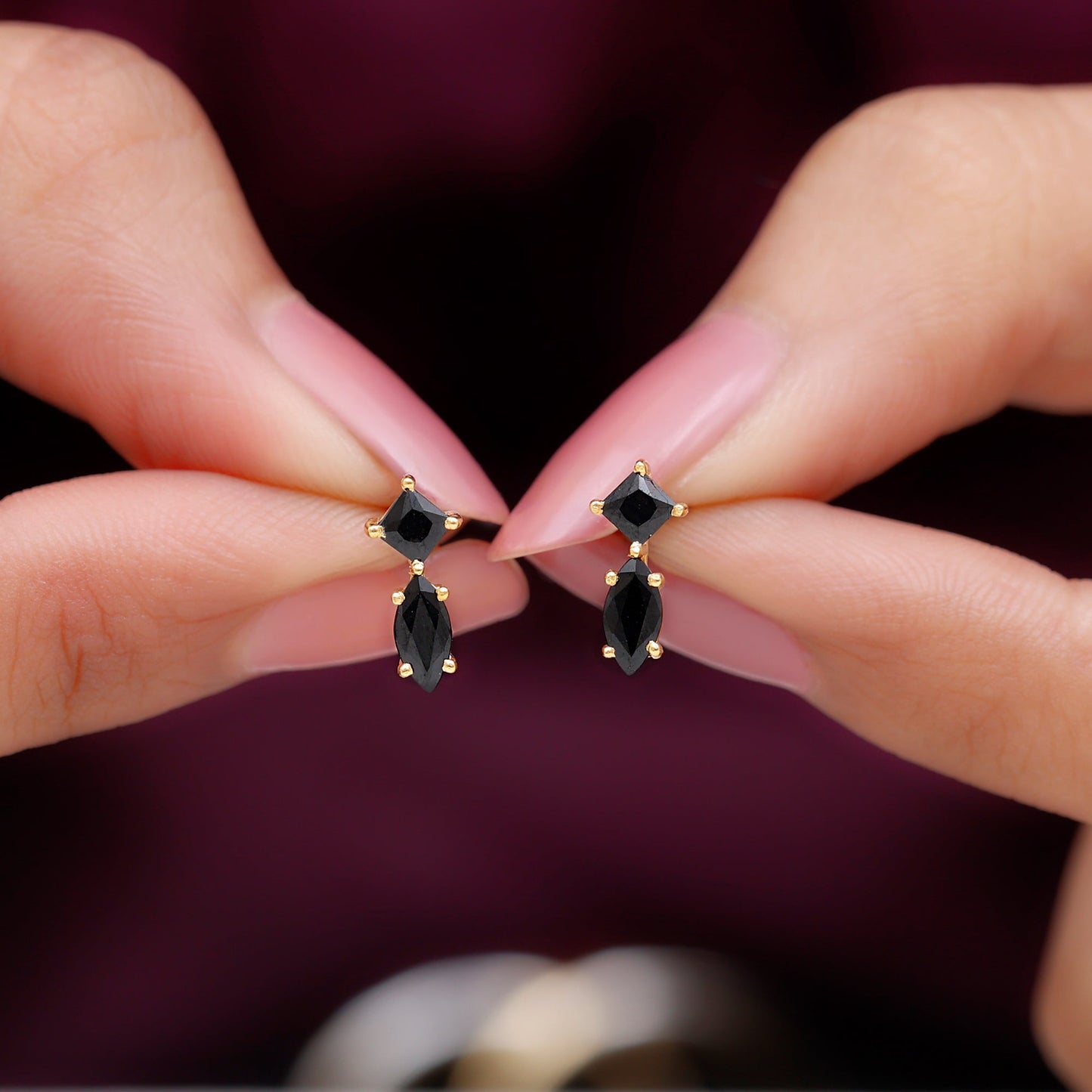 Natural Black Spinel Minimal Stud Earrings