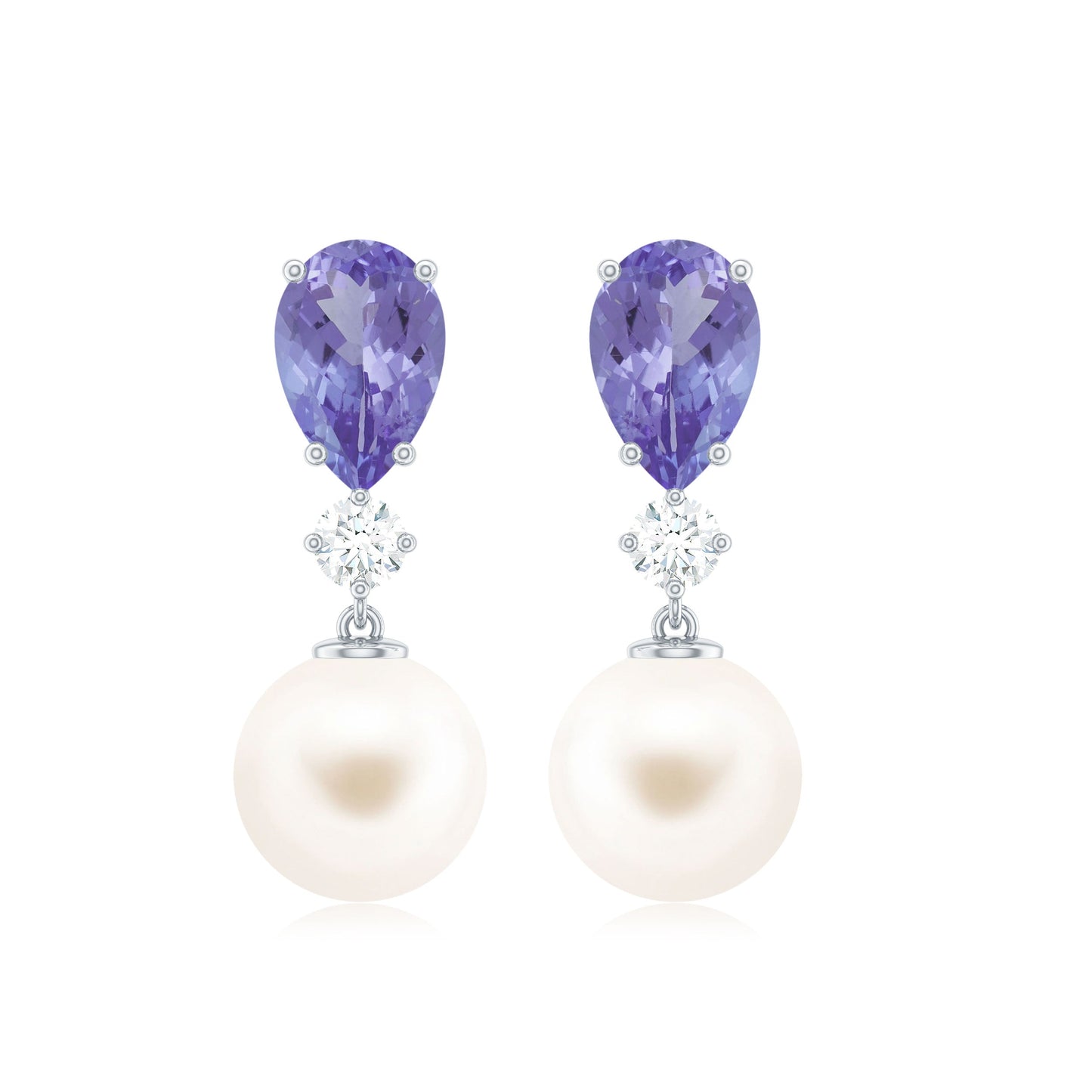 Genuine Freshwater Pearl Drop Earrings with Tanzanite