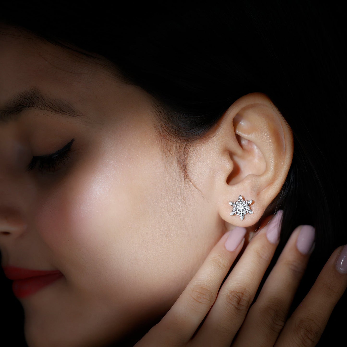 Certified Moissanite Snowflake Stud Earrings For Christmas