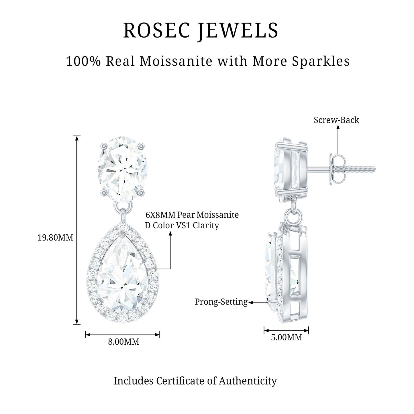 Certified Moissanite Teardrop Bridal Earrings