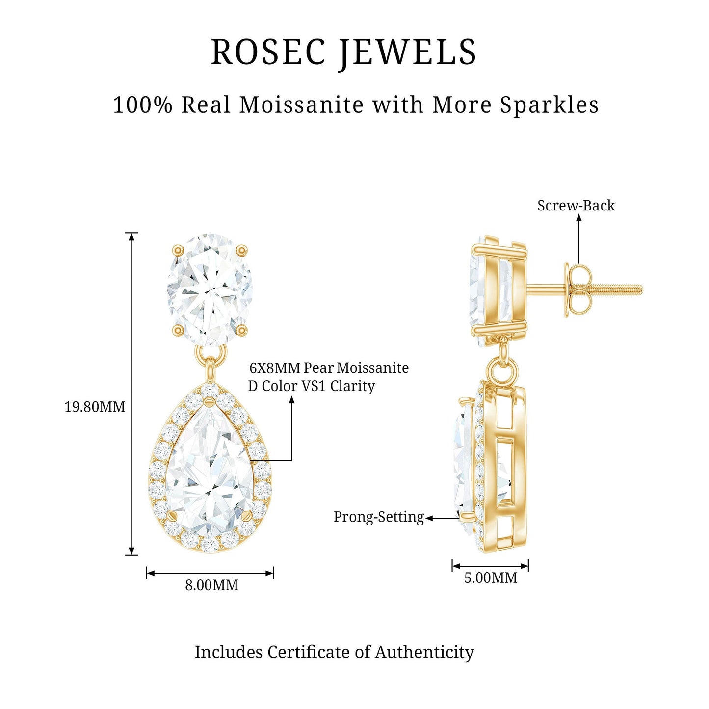 Certified Moissanite Teardrop Bridal Earrings