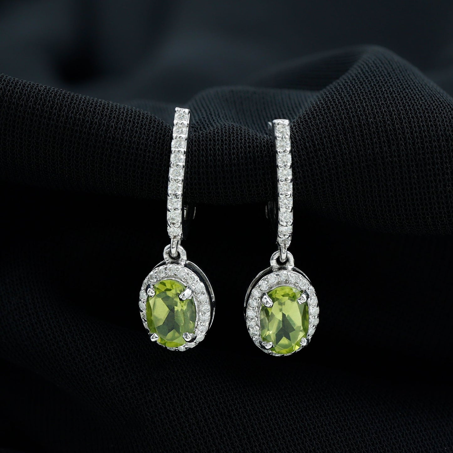 2 Carat Claw Set Peridot and Moissanite Drop Hoop Earrings
