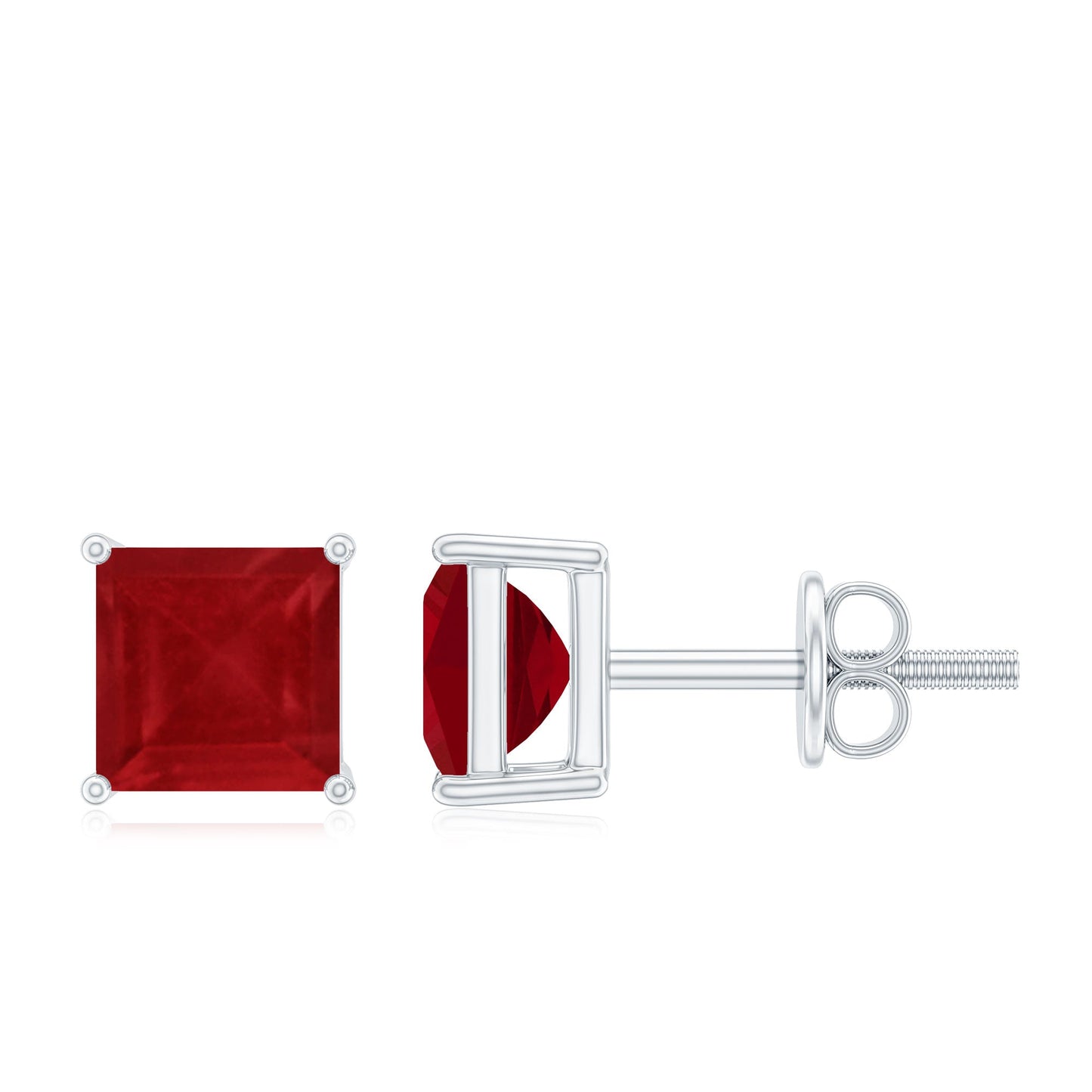 1 CT Princess Cut Ruby Solitaire Stud Earrings
