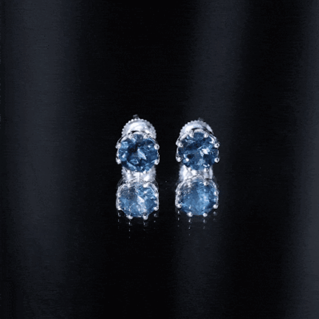 Genuine 7MM London Blue Topaz Solitaire Stud Earrings With Certificate