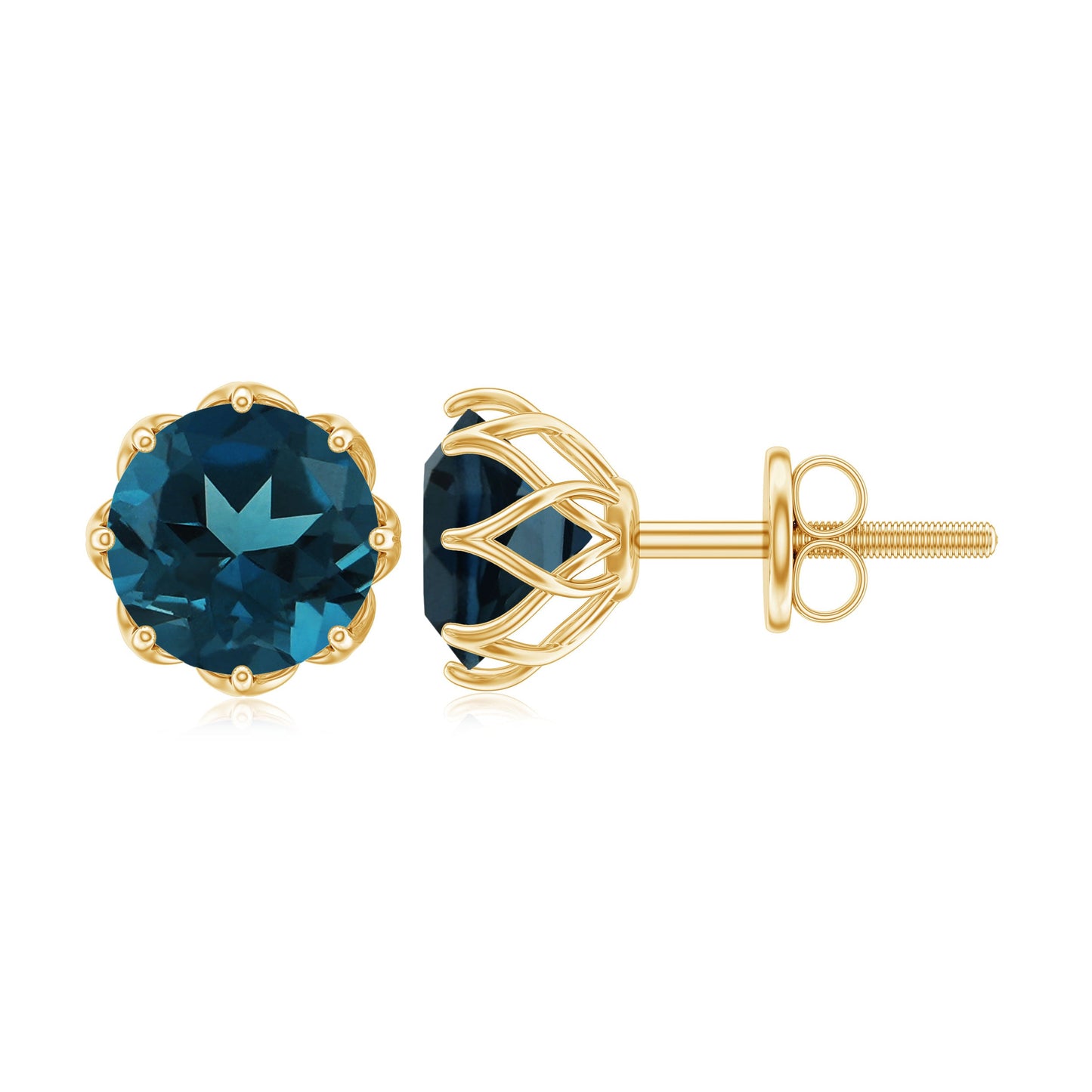 Genuine 7MM London Blue Topaz Solitaire Stud Earrings With Certificate