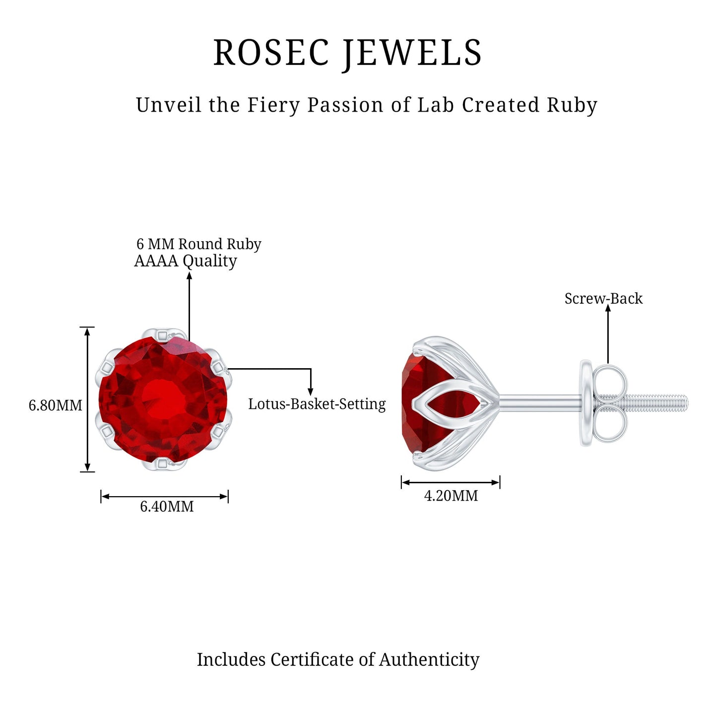 2.7 Carat Round Cut Lab Created Ruby Stud Earrings for Women