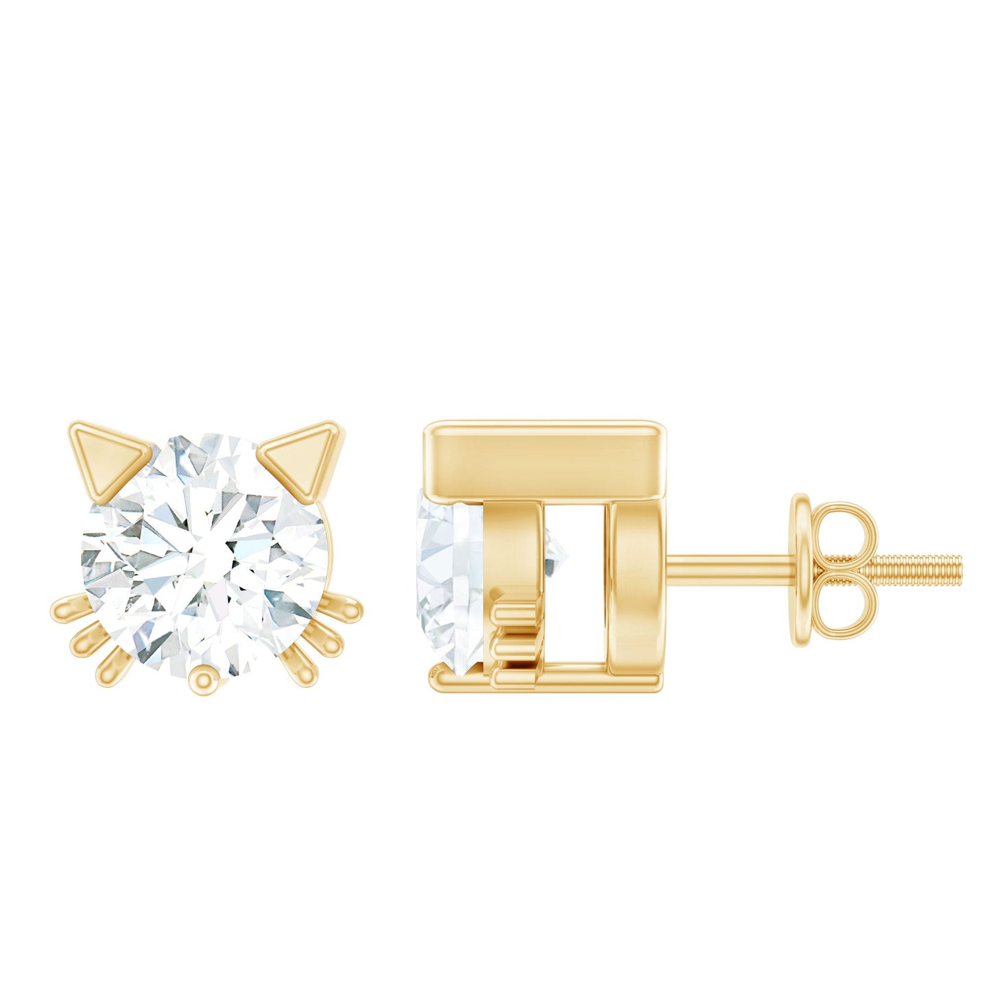 Natural Diamond Cat Stud Earrings