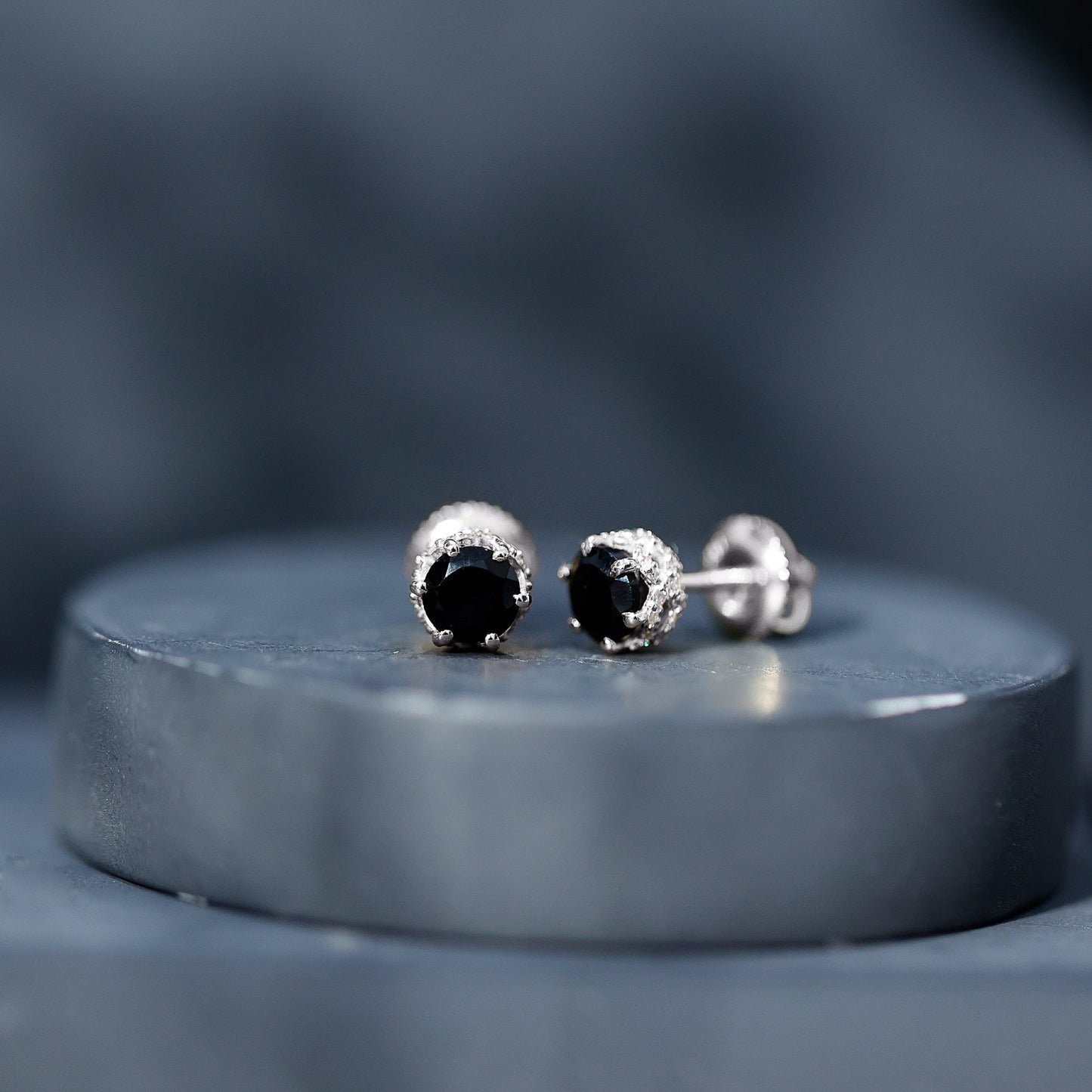 1 Carat Black Spinel Stud Earrings with Diamond Accent
