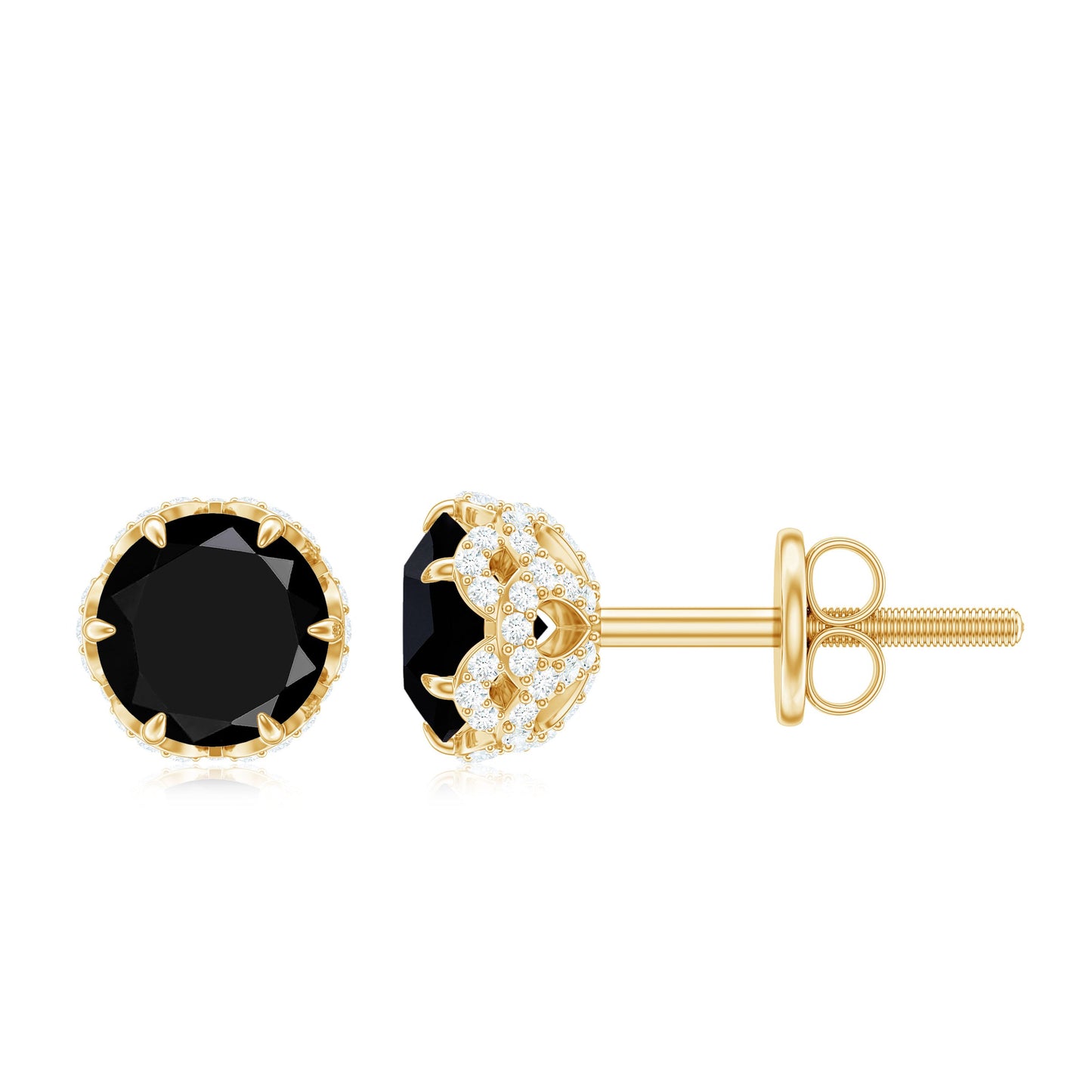 1 Carat Black Spinel Stud Earrings with Diamond Accent