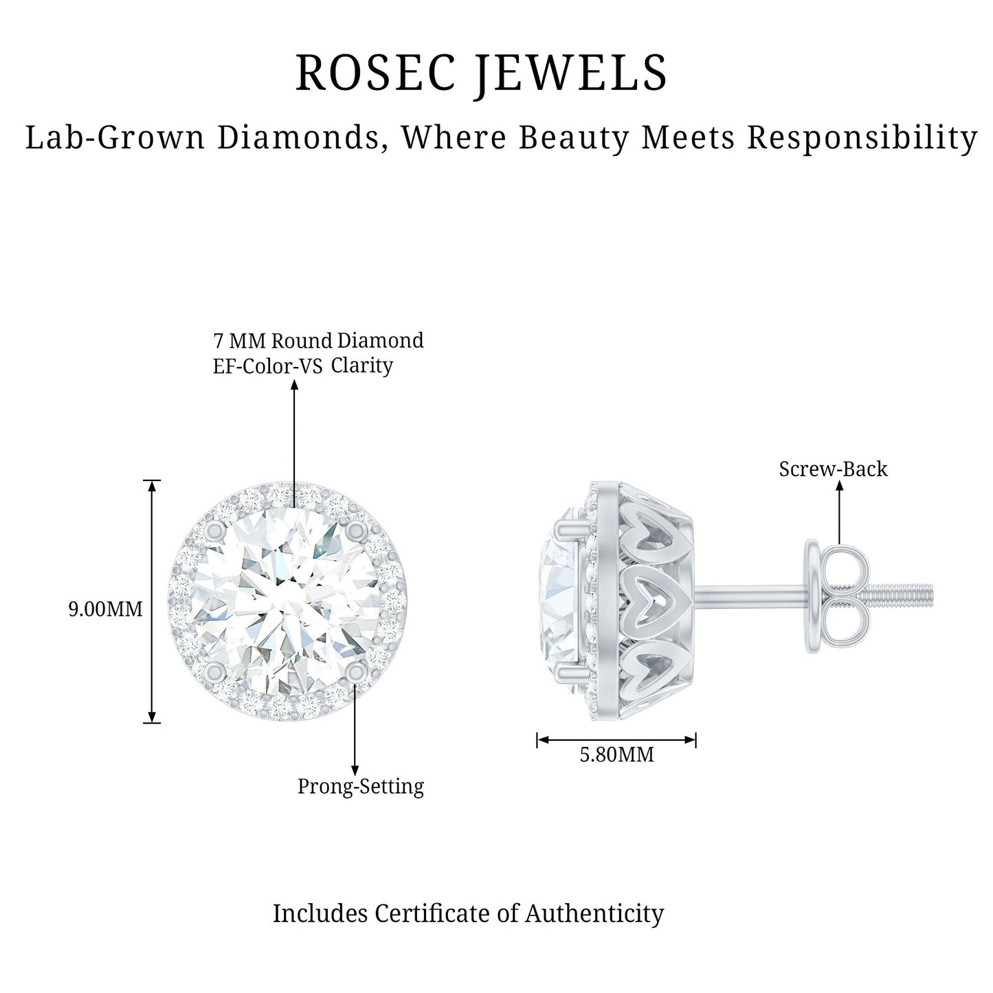 Round Halo Lab Grown Diamond Earring For Women