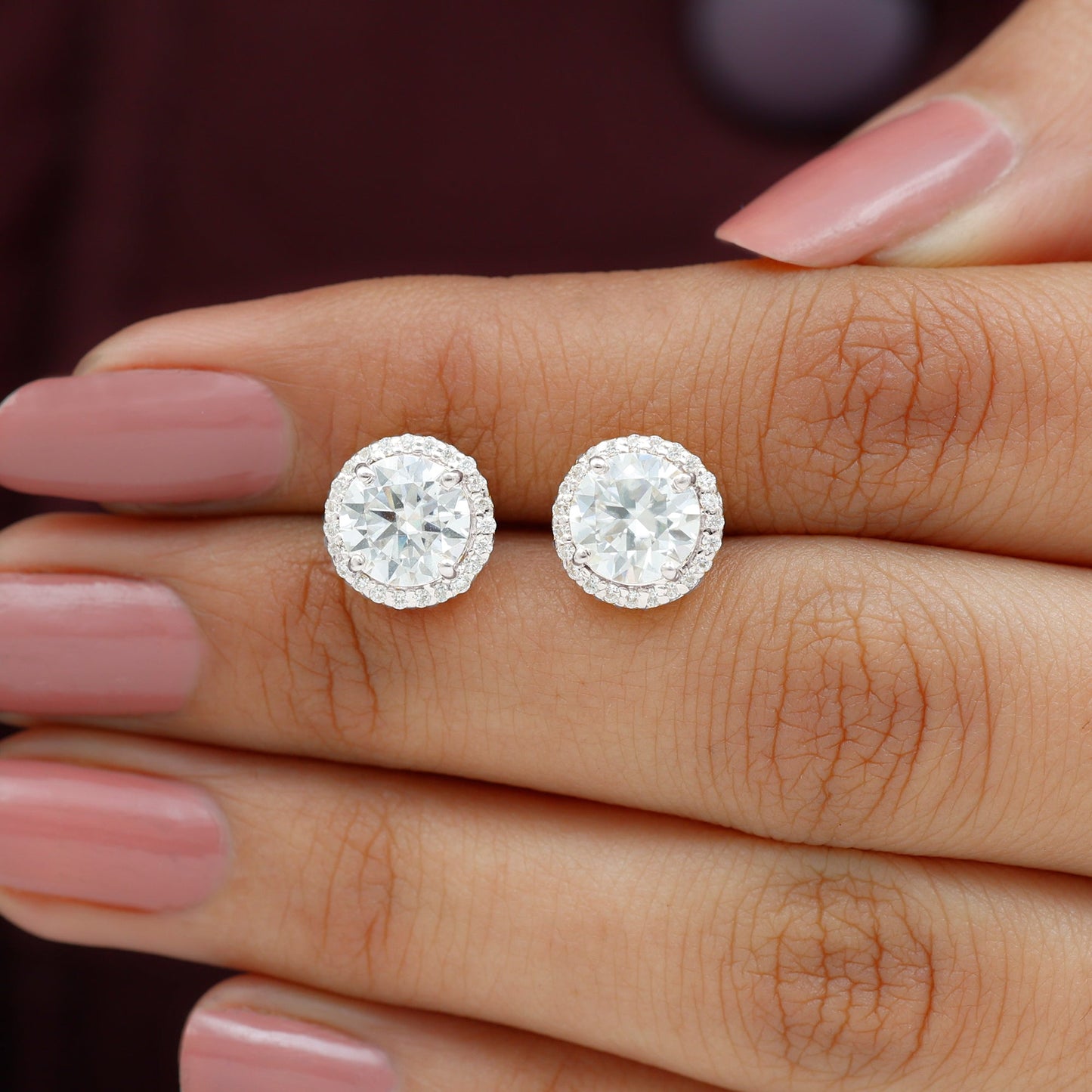 Round Halo Lab Grown Diamond Earring For Women