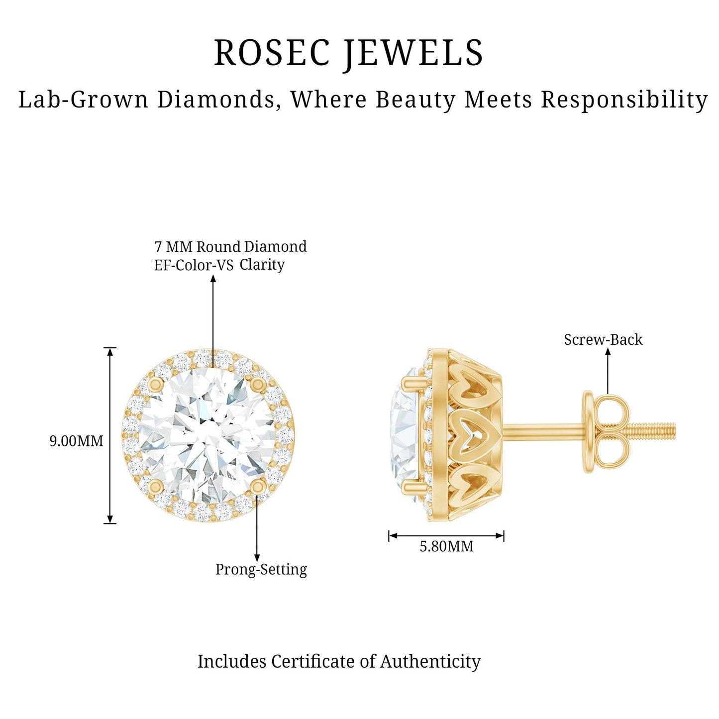 Round Halo Lab Grown Diamond Earring For Women