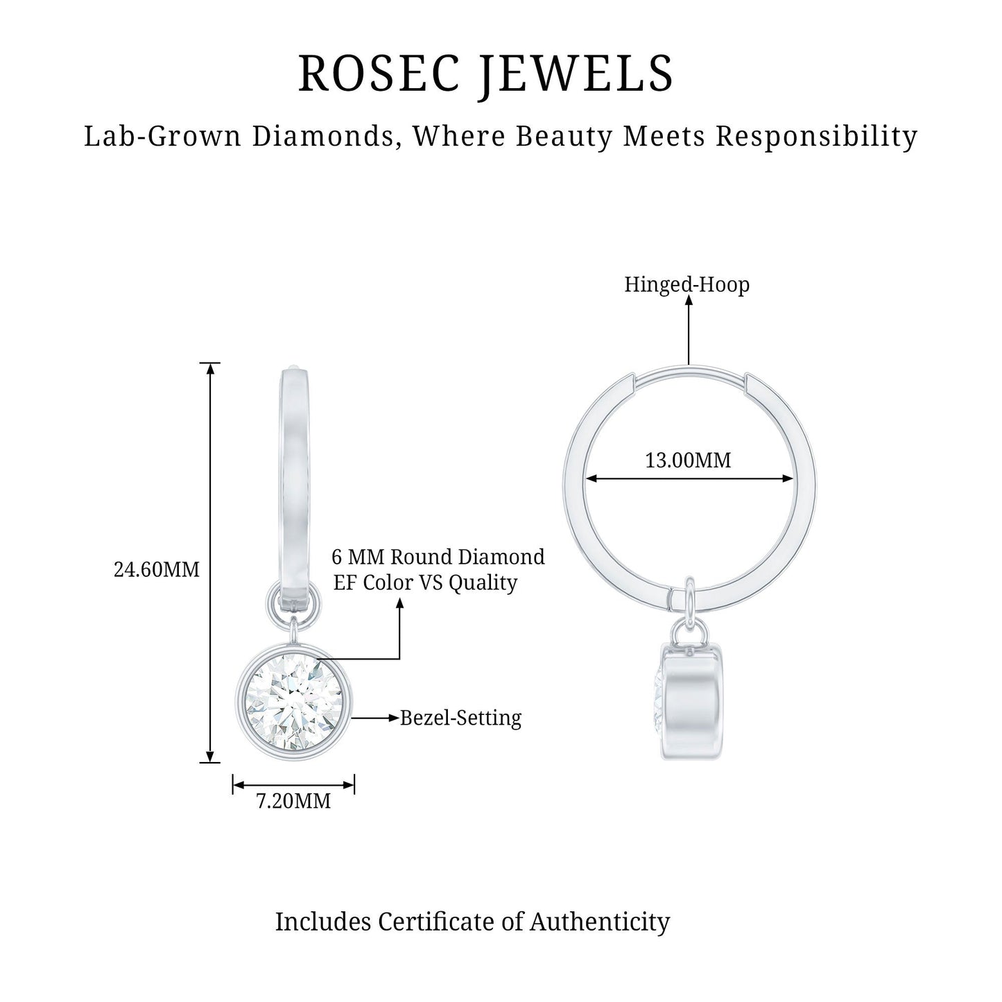 Bezel Set Lab Grown Diamond Drop Earrings for Women