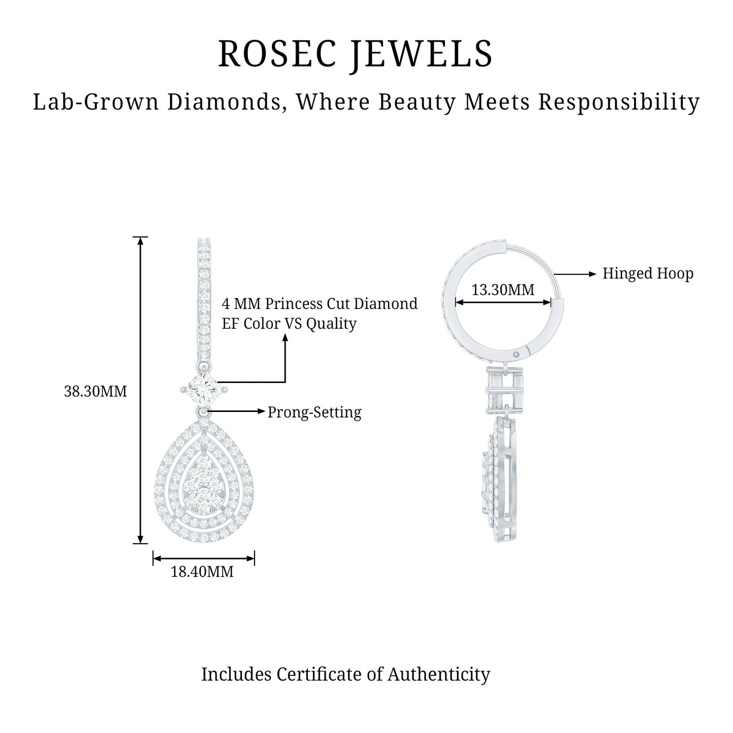 Certified Lab Created Diamond Wedding Earrings For Bride