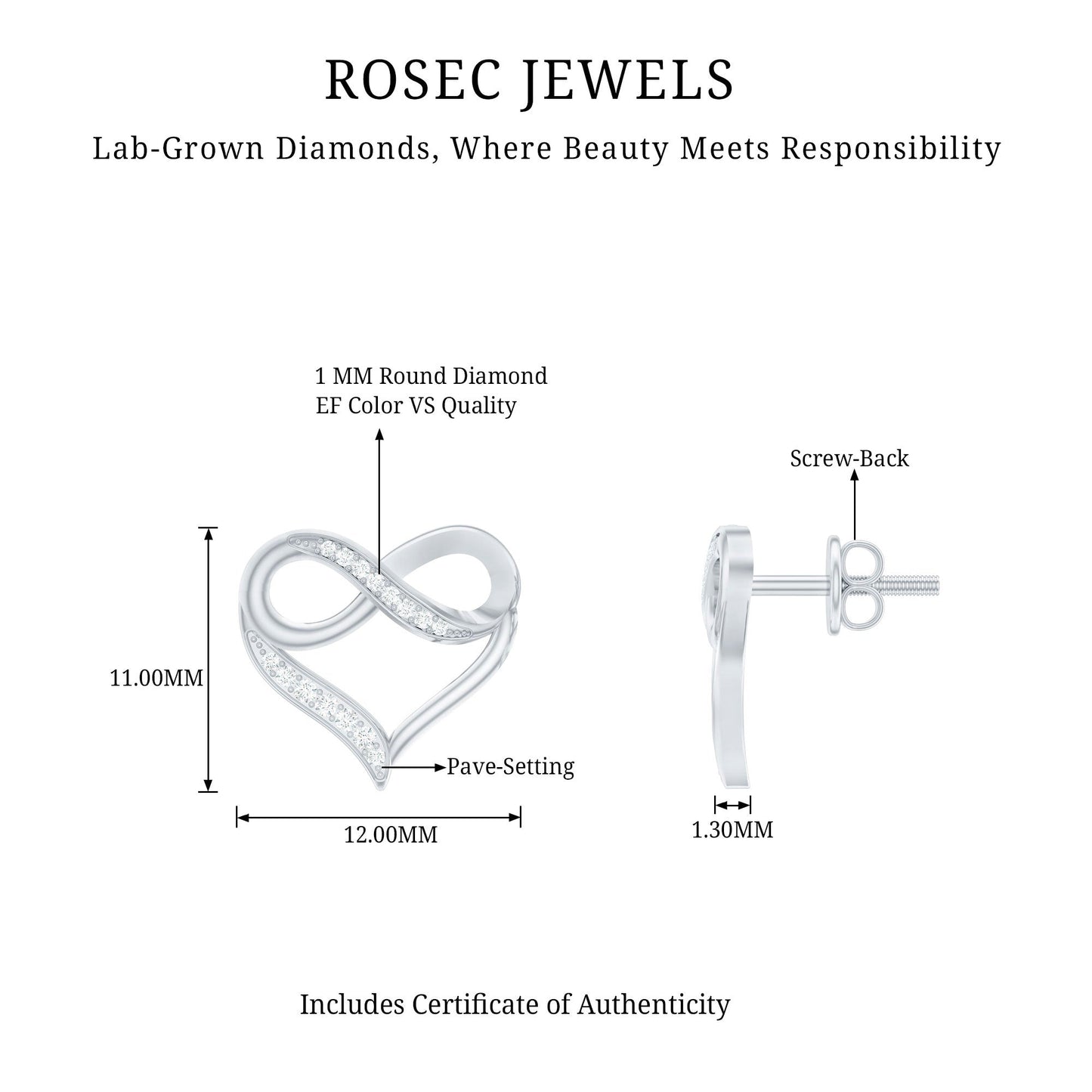 Certified Lab Created Diamond Heart Infinity Stud Earrings