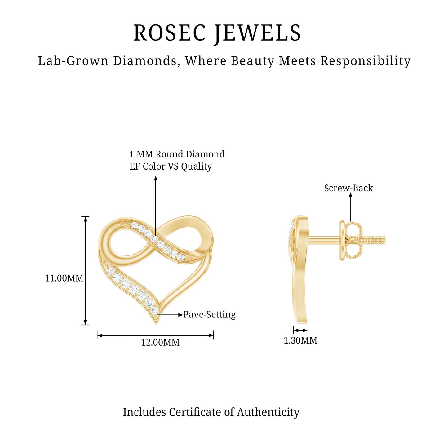 Certified Lab Created Diamond Heart Infinity Stud Earrings
