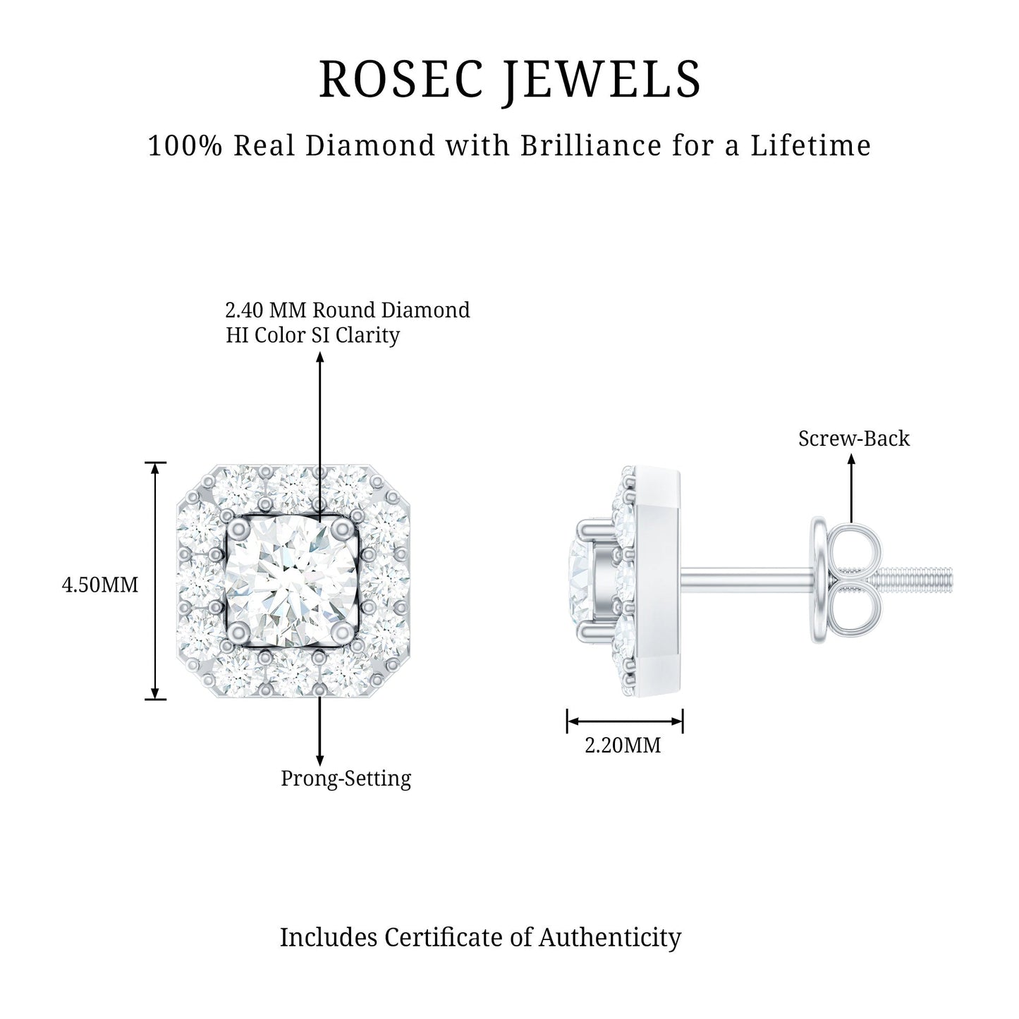 1/4 CT Solitaire Diamond Stud Earrings with Halo