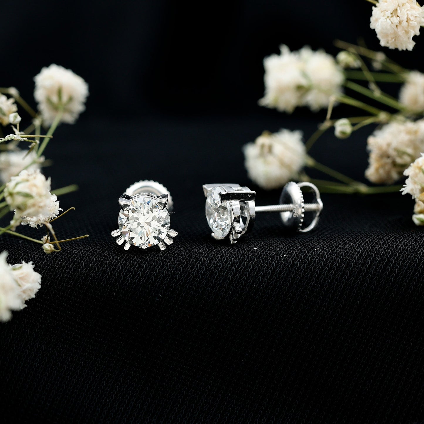 Certified 6MM Lab Grown Diamond Cute Cat Earrings