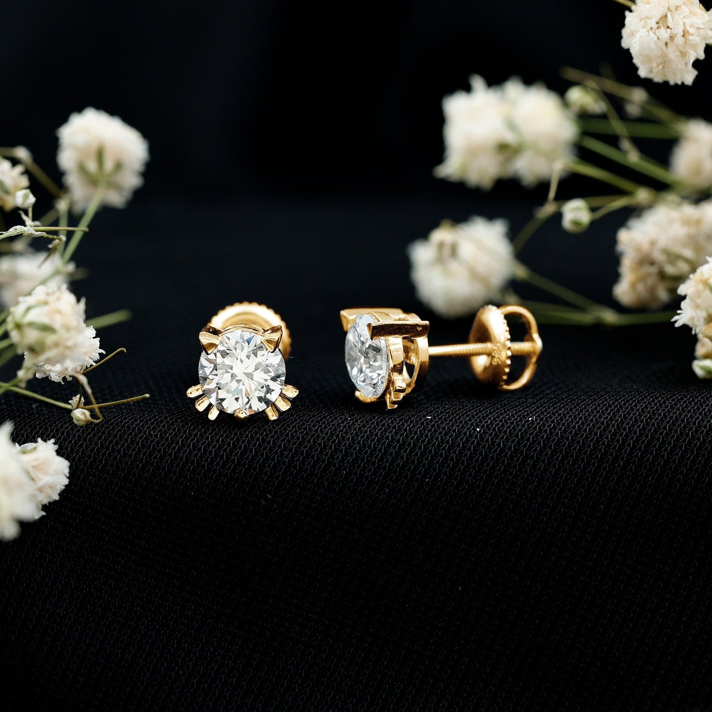 Certified 6MM Lab Grown Diamond Cute Cat Earrings