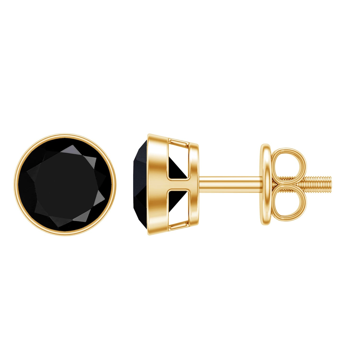 5MM Created Black Diamond Solitaire Stud Earring in Bezel Setting