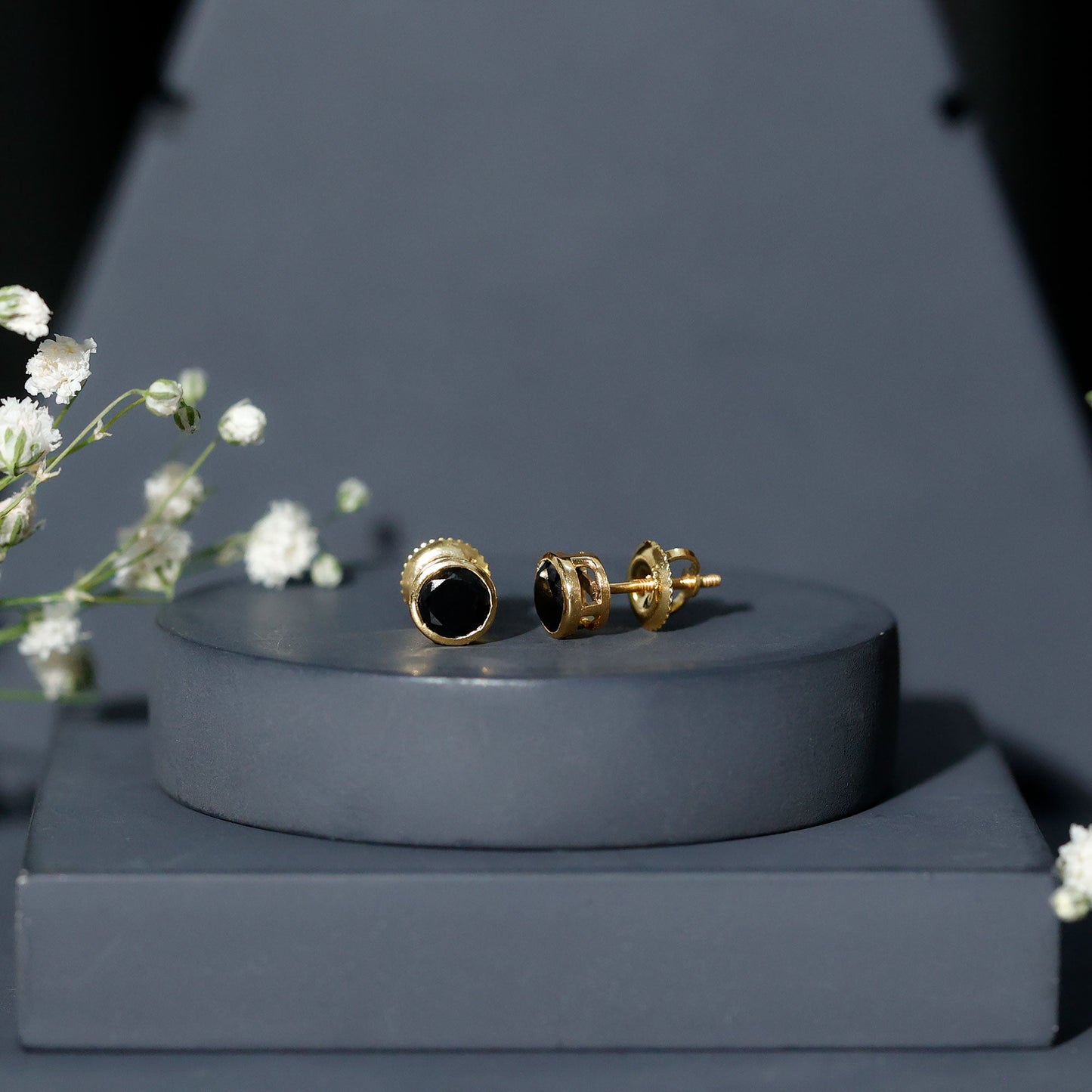 5MM Created Black Diamond Solitaire Stud Earring in Bezel Setting