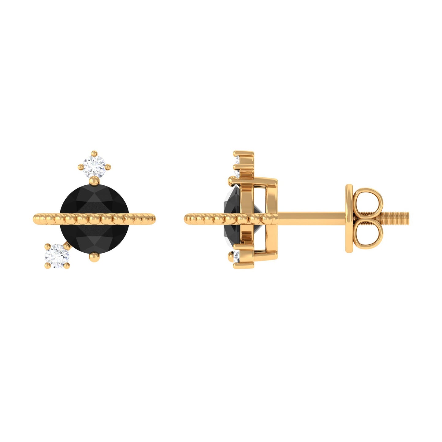Real Black Onyx and Diamond Contemporary Stud Earrings
