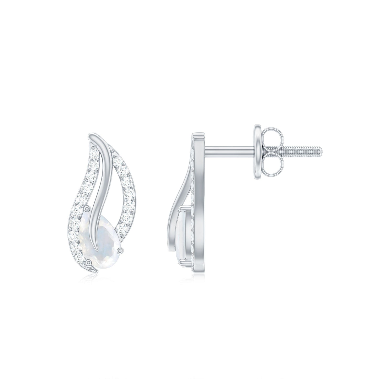 Natural Moonstone Leaf Stud Earrings with Diamond