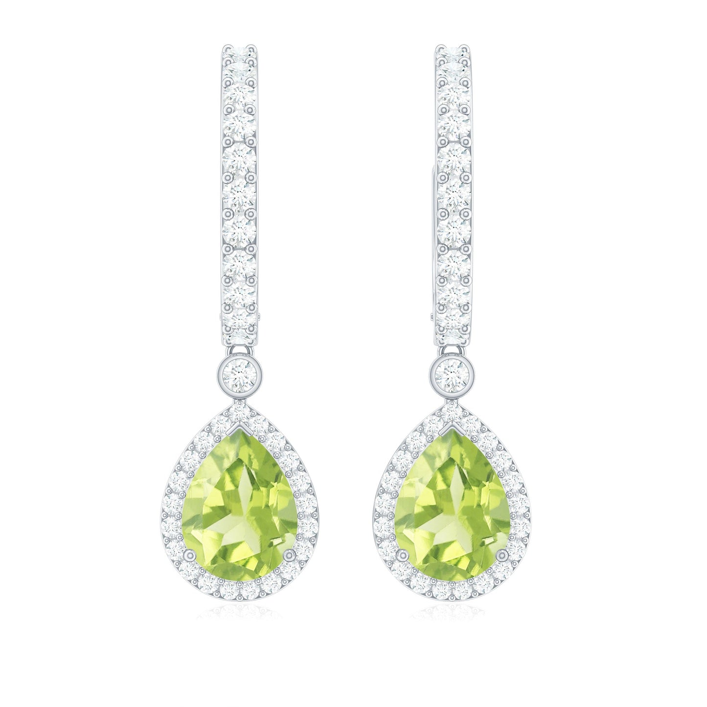 Classic 2 Carat Peridot Teardrop Earrings with Moissanite Hinged Hoop