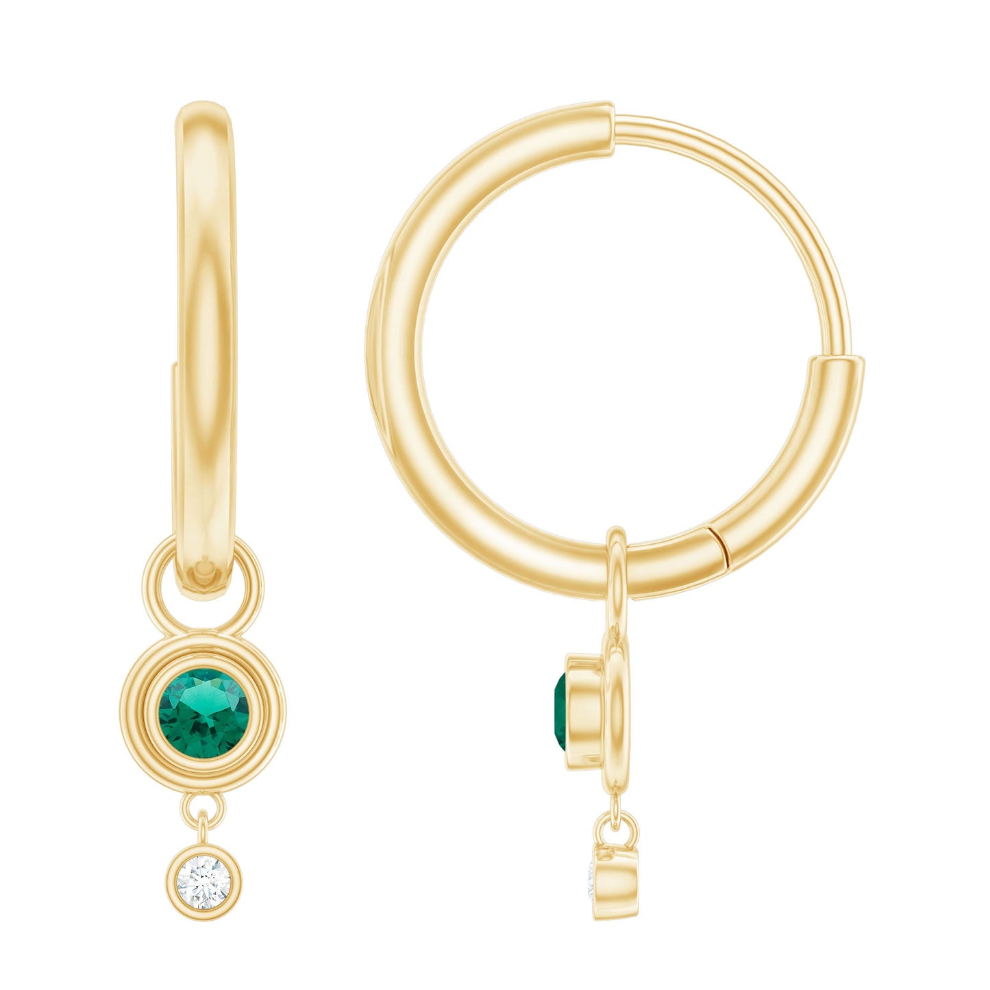 Certified Lab Grown Emerald and Diamond Drop Hoop Earrings