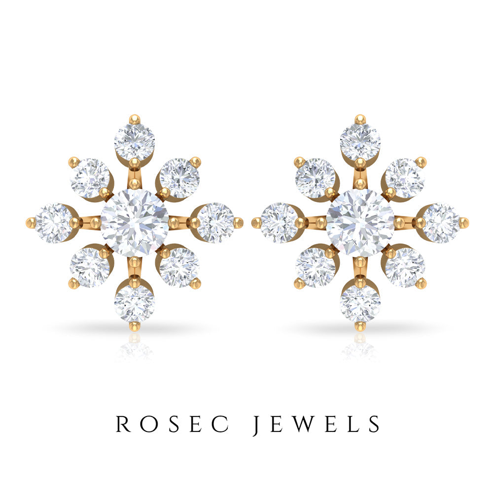 Round Cut Diamond Flower Stud Earrings for Women