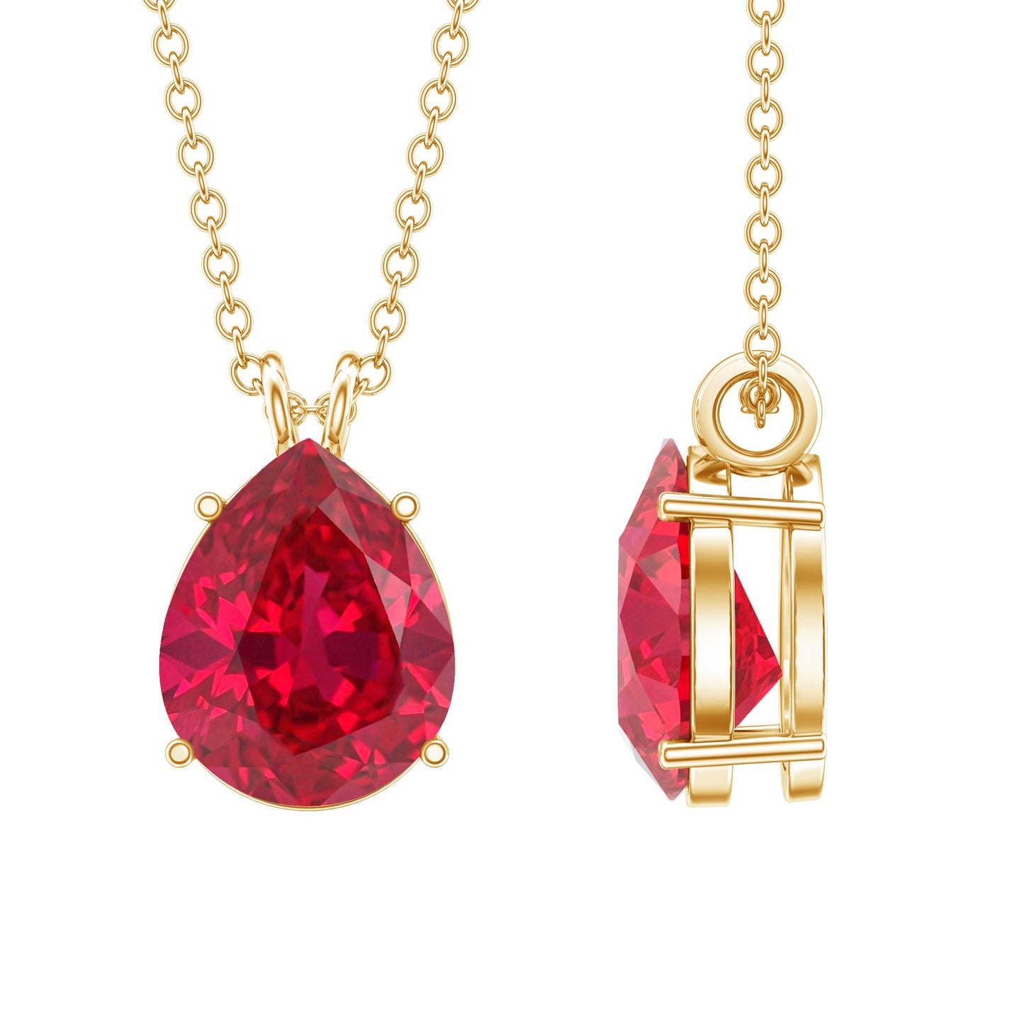 3 CT Pear Cut Lab Grown Ruby Solitaire Pendant Necklace