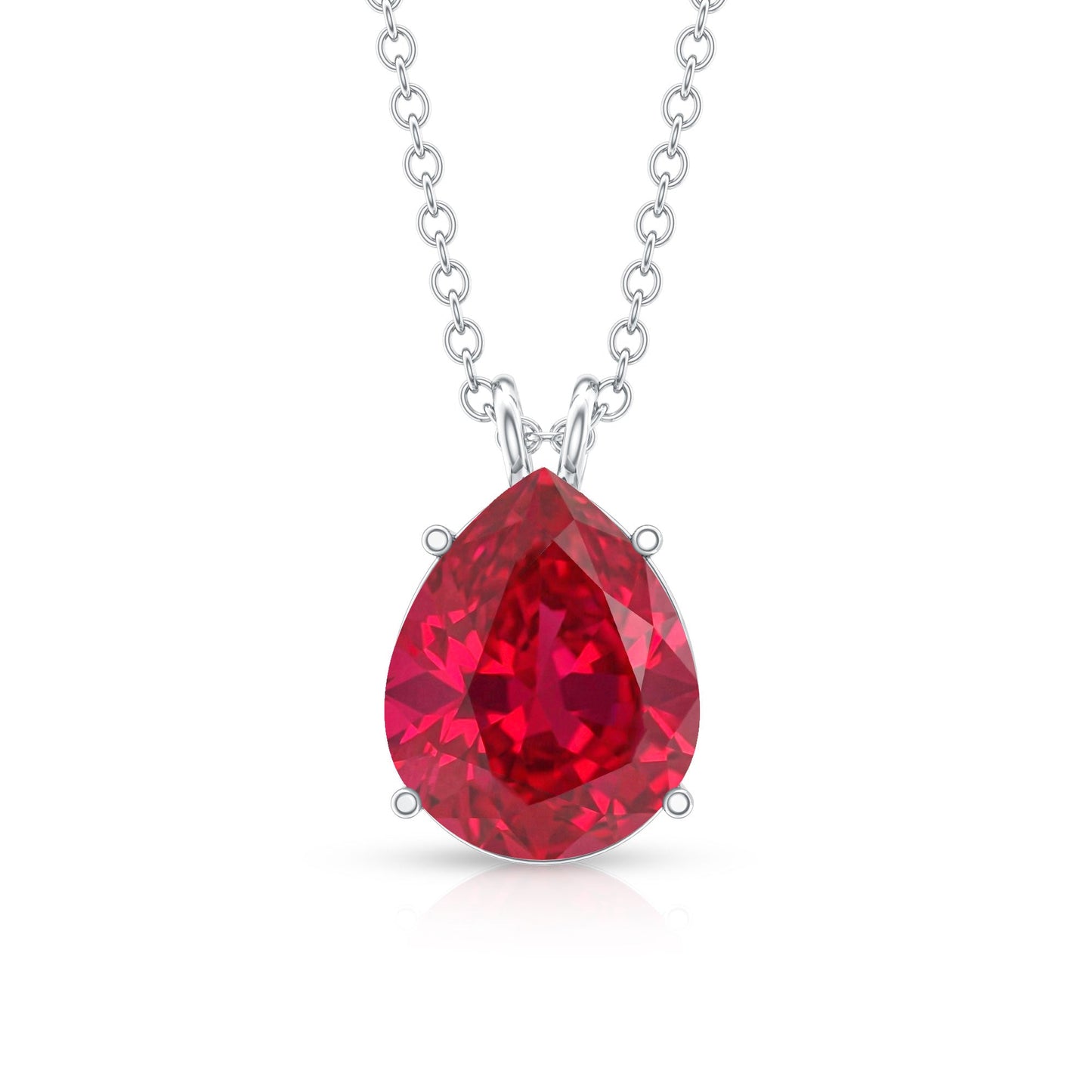 3 CT Pear Cut Lab Grown Ruby Solitaire Pendant Necklace