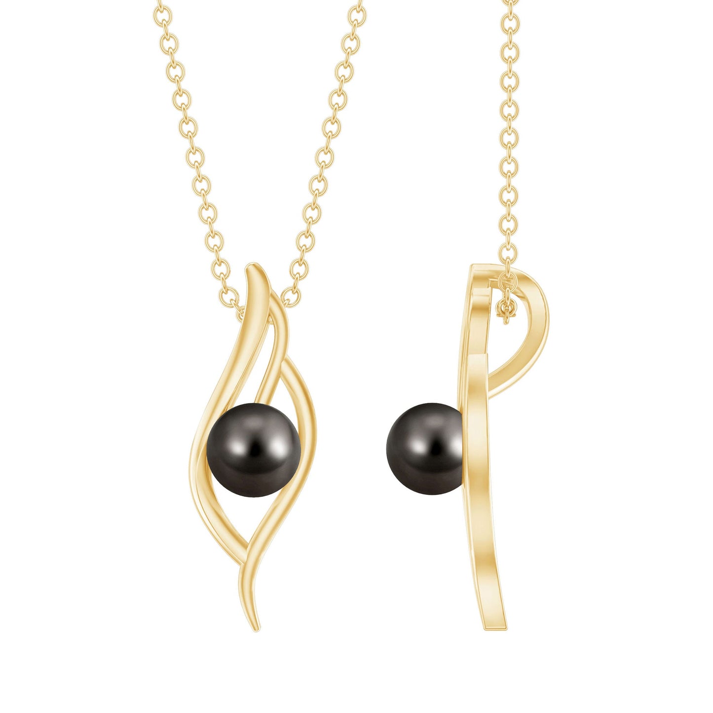 7.5 Carat Solitaire Black Pearl Leaf Pendant Necklace