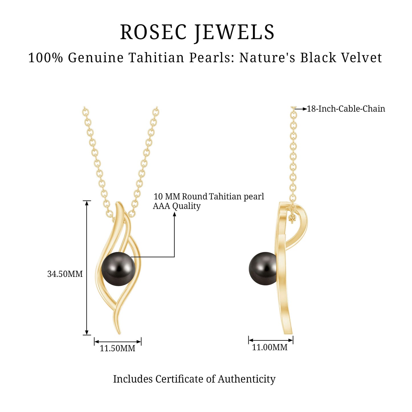7.5 Carat Solitaire Black Pearl Leaf Pendant Necklace