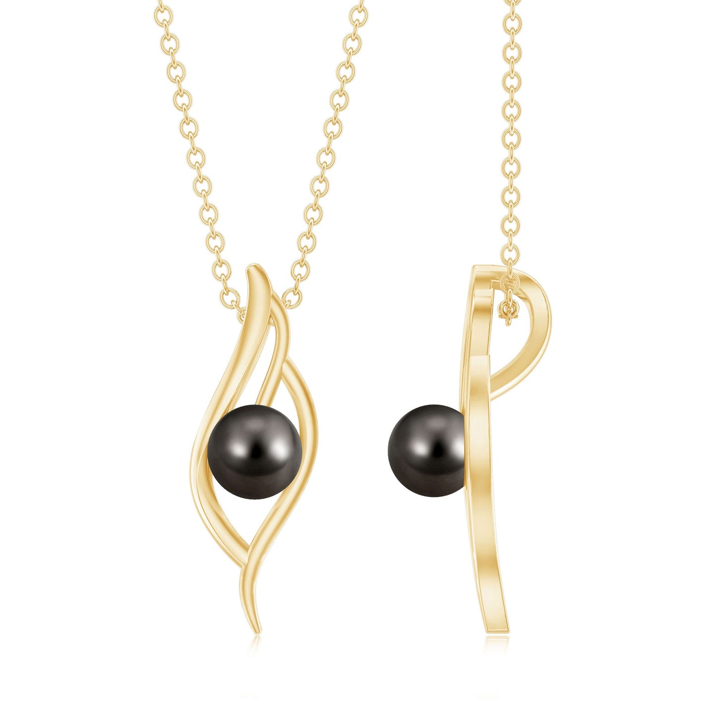 7.5 Carat Solitaire Black Pearl Leaf Pendant Necklace